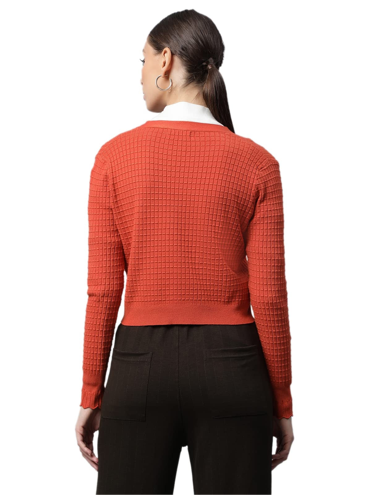 Rust Jacquard Crop Cardigan - Global Republic