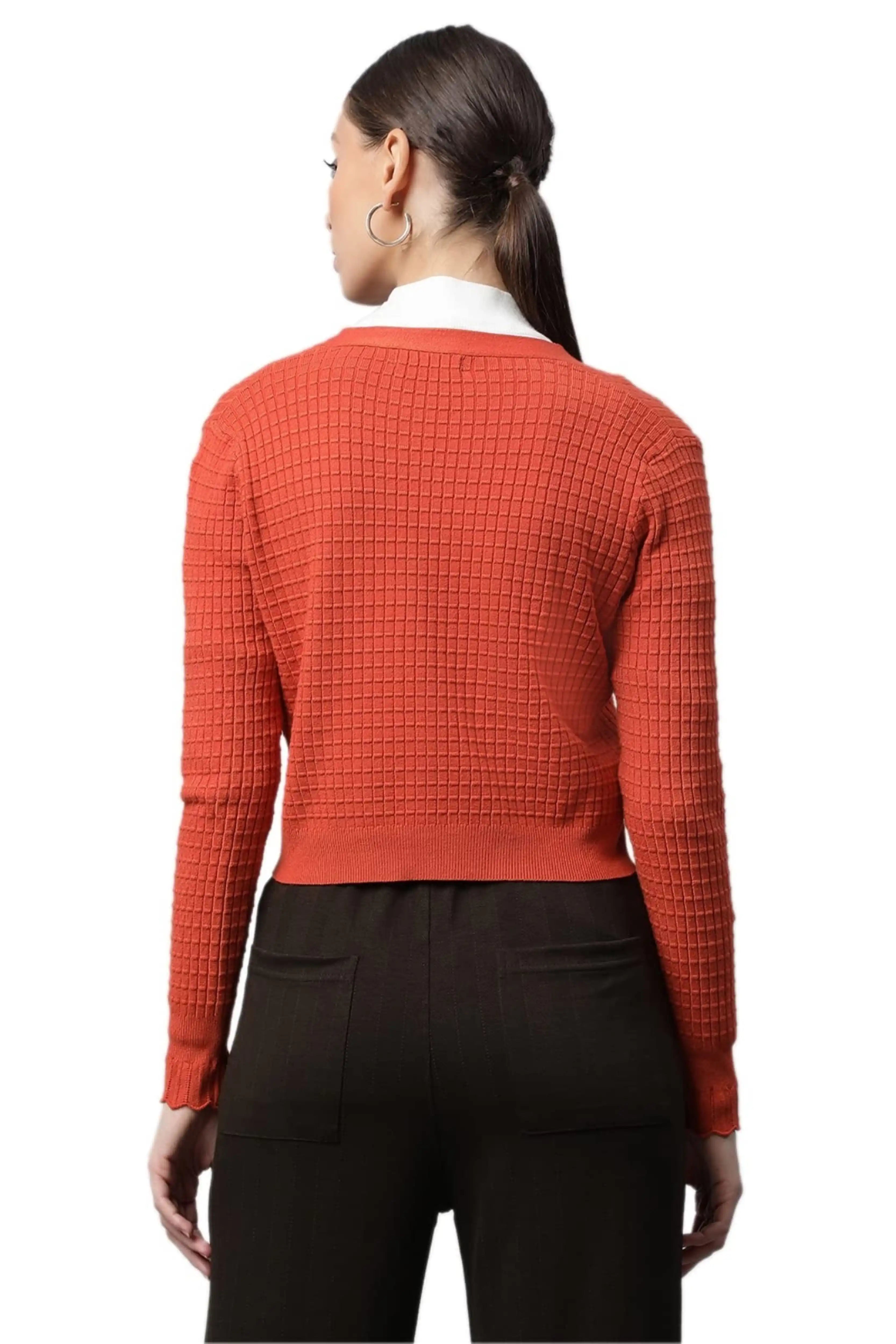 Rust Jacquard Crop Cardigan