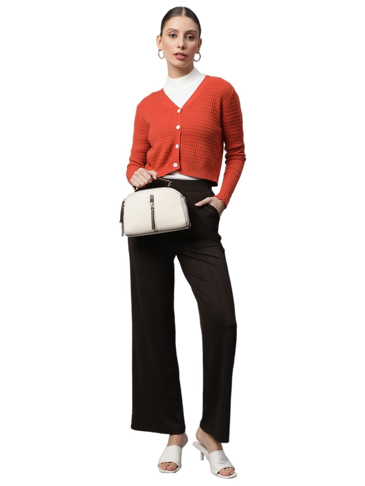 Rust Jacquard Crop Cardigan - Global Republic