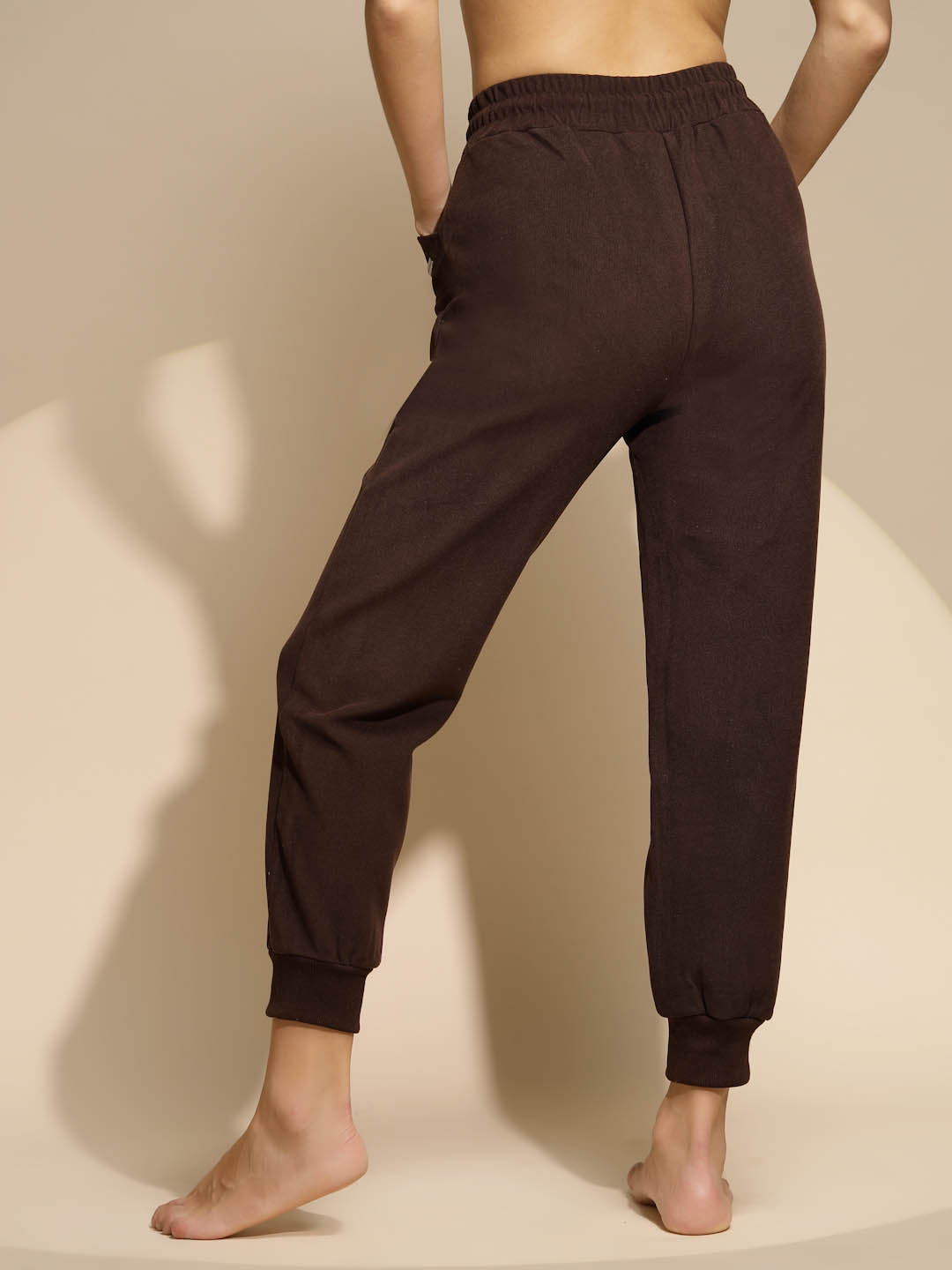 Brown Solid High Rise Jogger - Global Republic