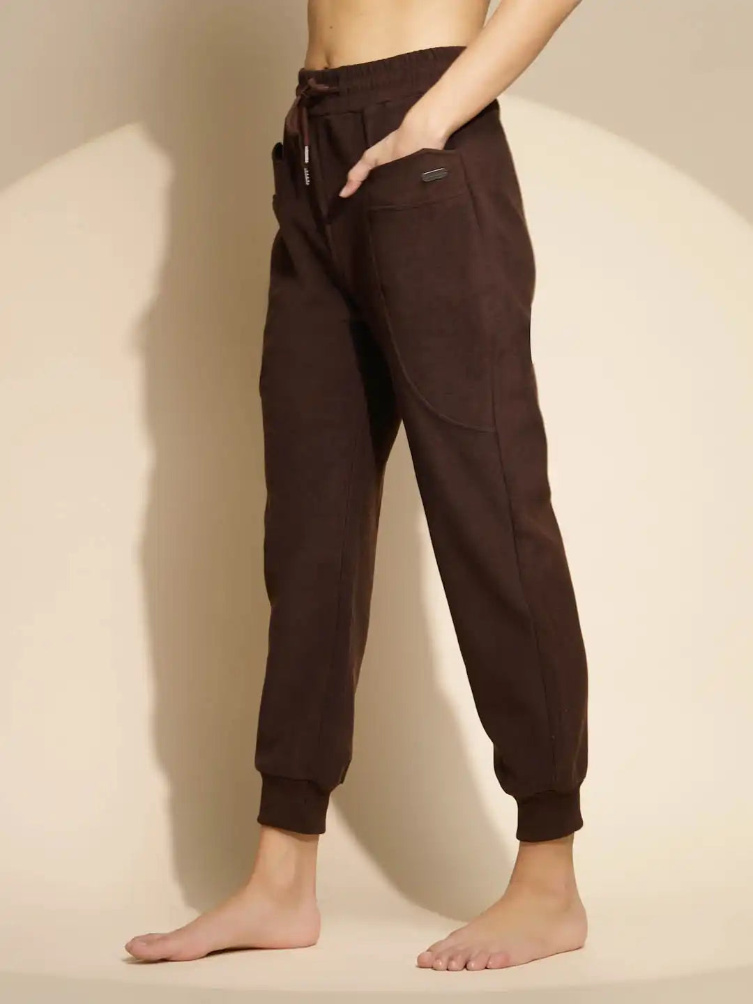 Brown Solid High Rise Jogger - Global Republic
