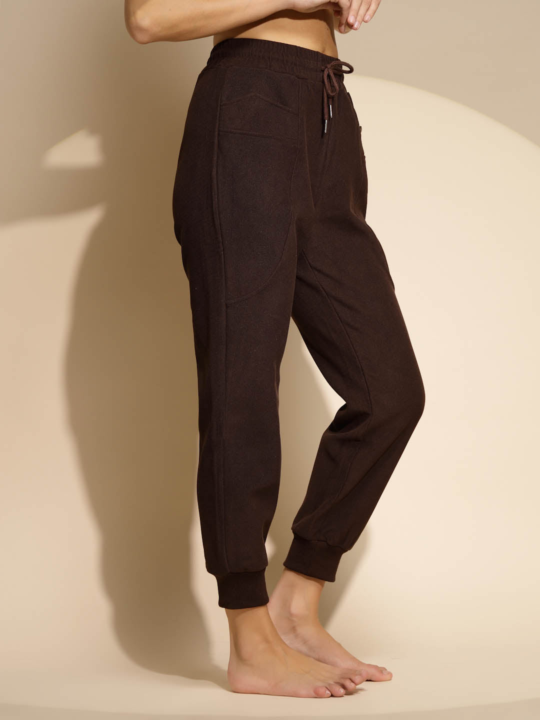 Brown Solid High Rise Jogger - Global Republic