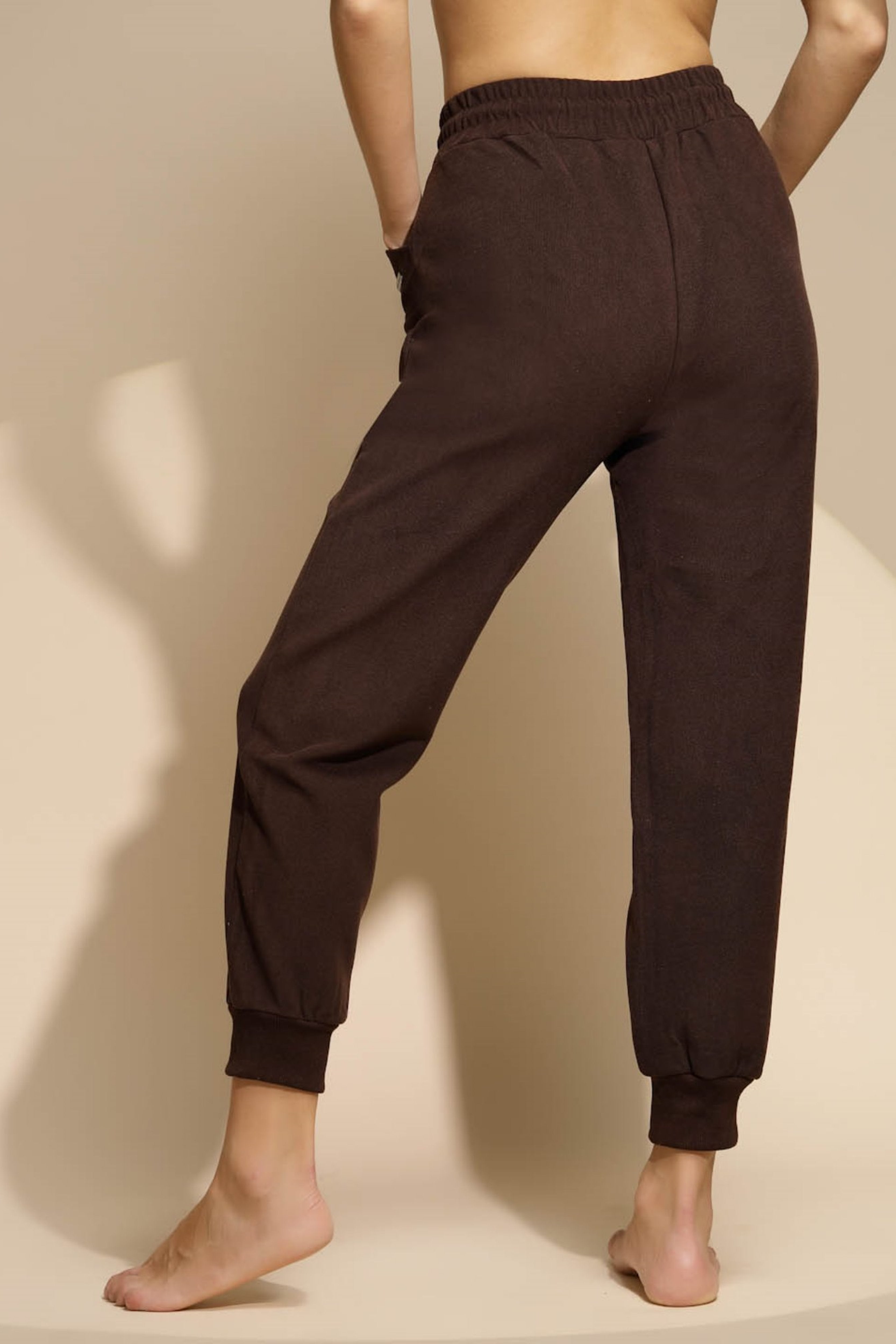 Brown Solid High Rise Jogger