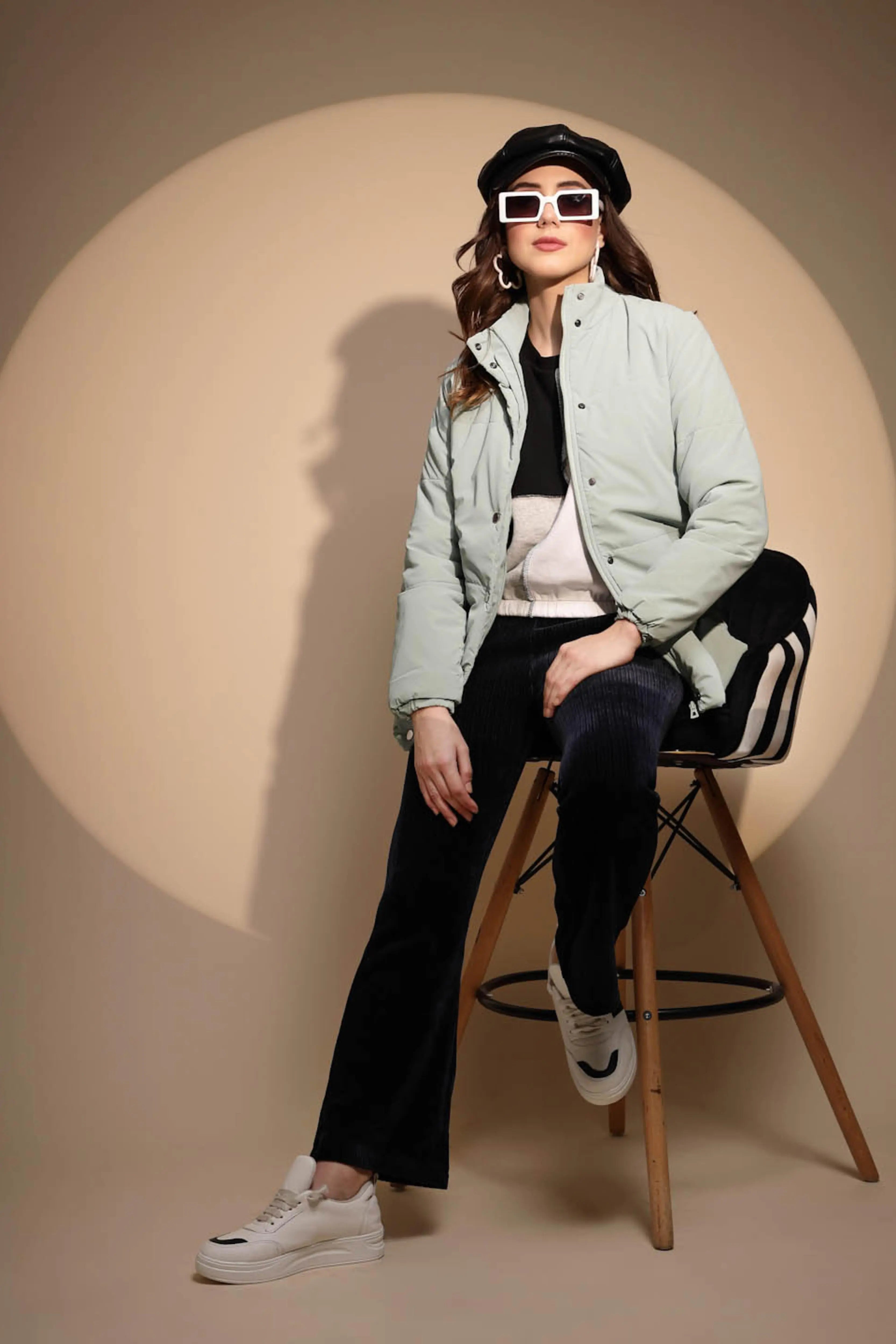 Green Solid Puffer Jacket - Global Republic