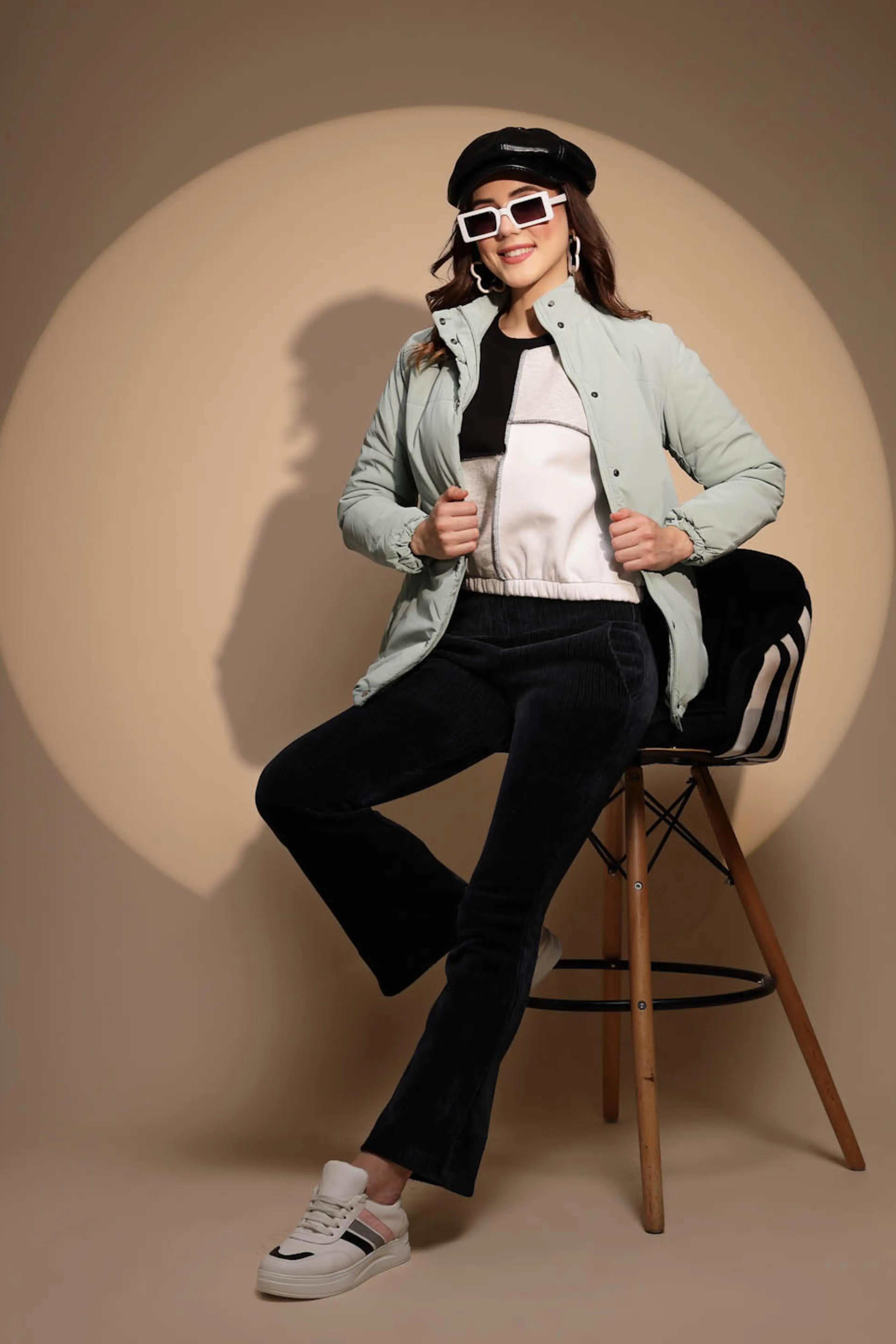 Green Solid Puffer Jacket - Global Republic