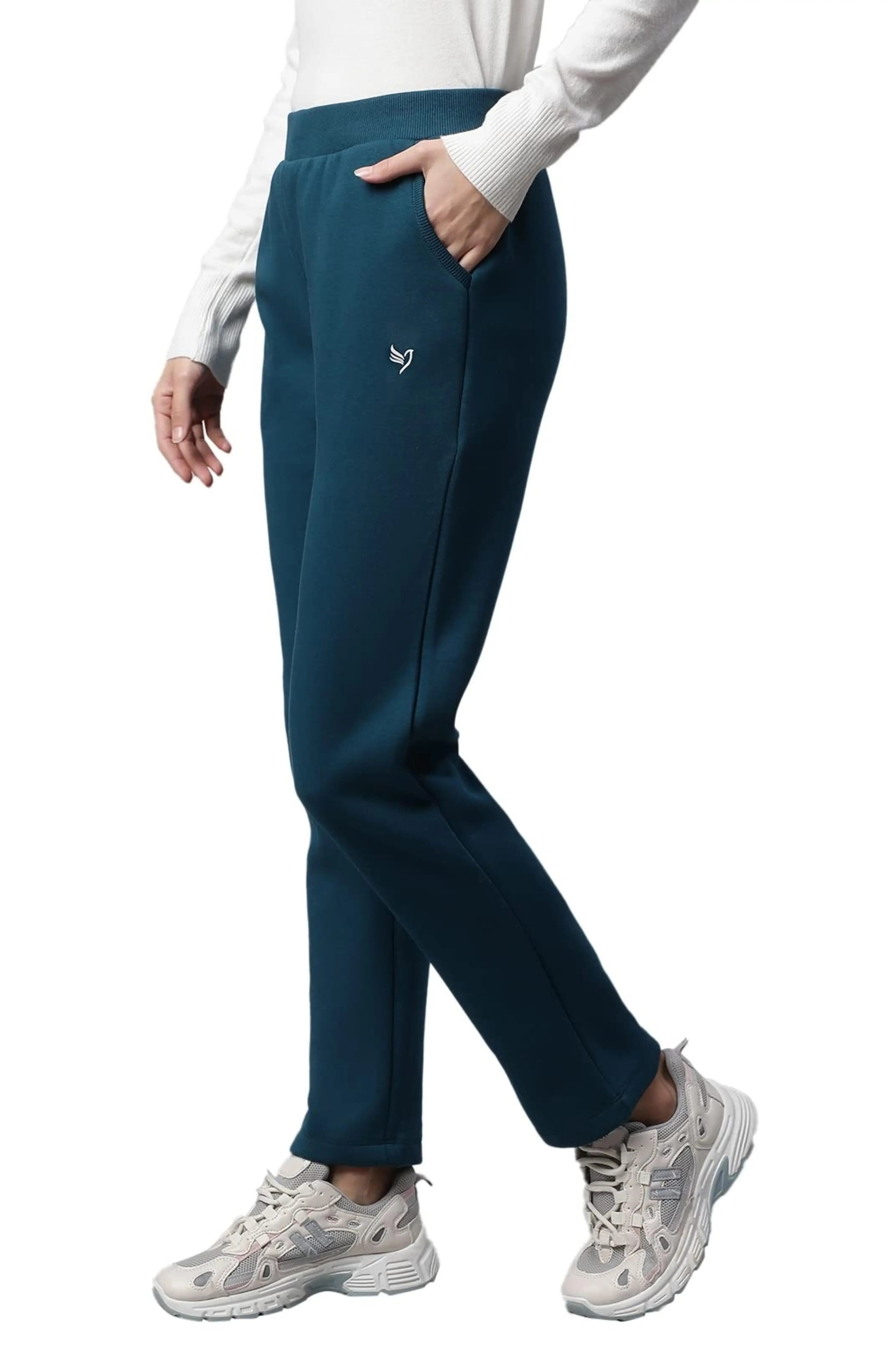 Teal Solid Cotton Blend Track Pants - Global Republic