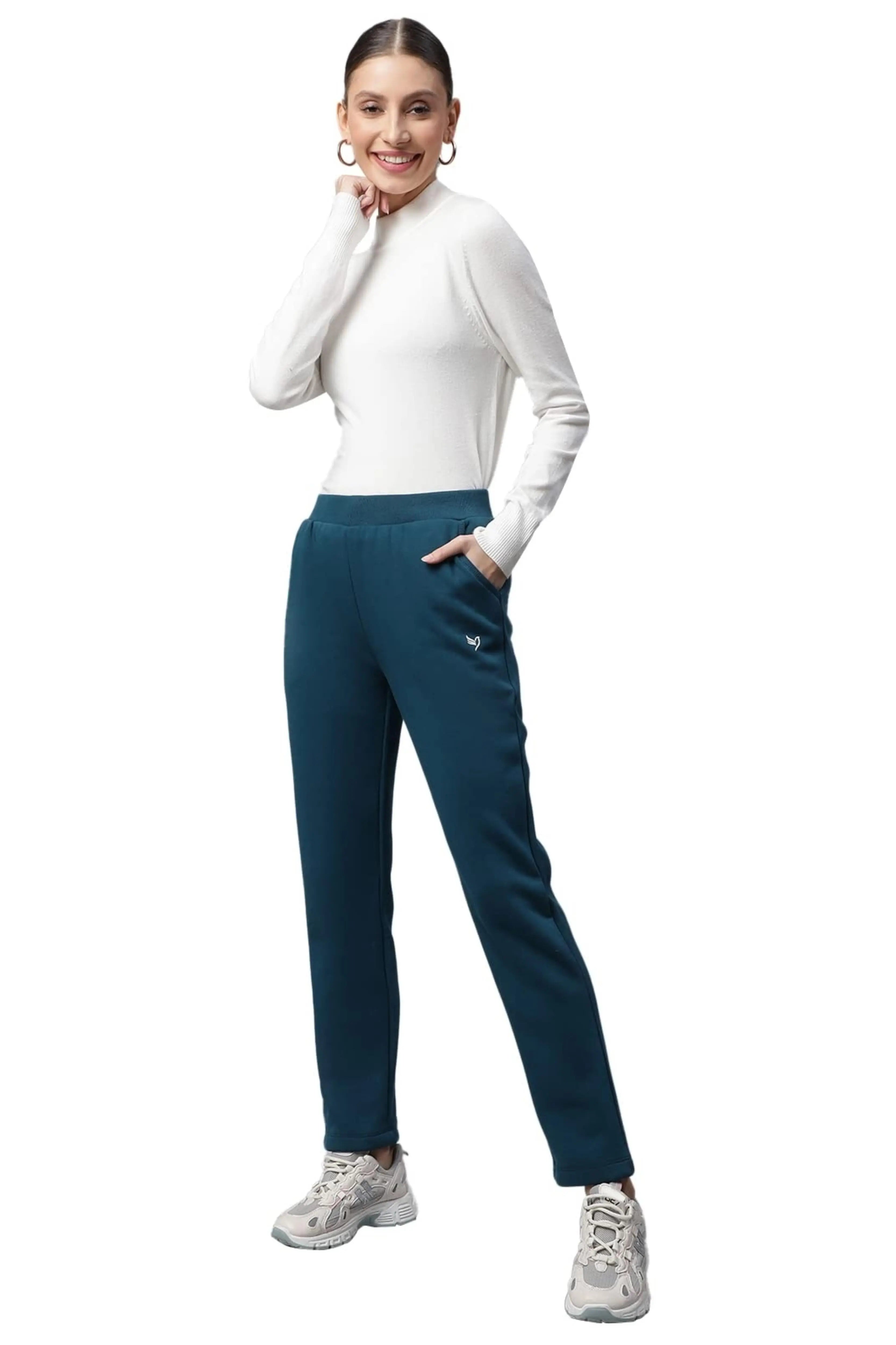 Teal Solid Cotton Blend Track Pants