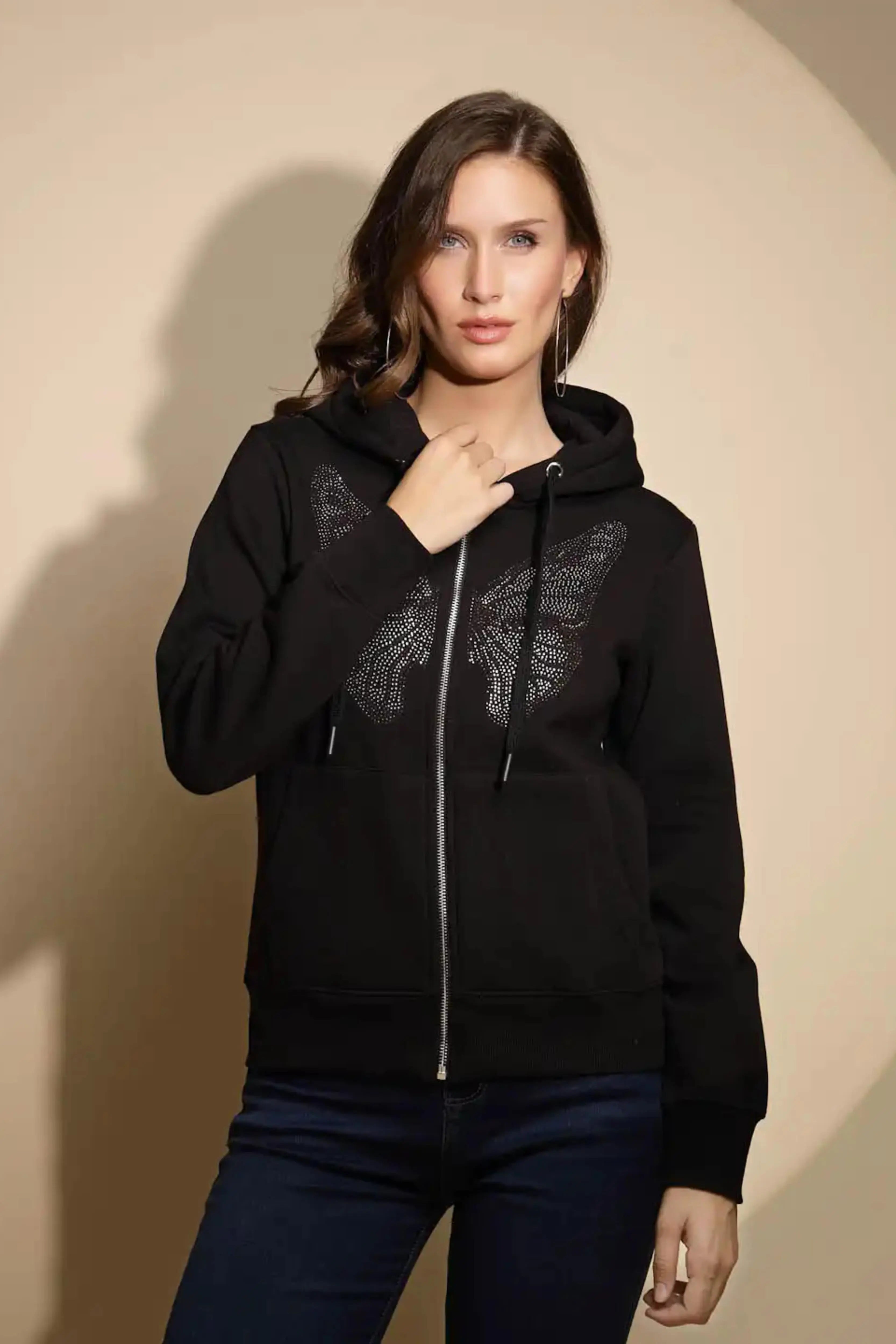 Black Embellished Hooded Sweatshirt - Global Republic