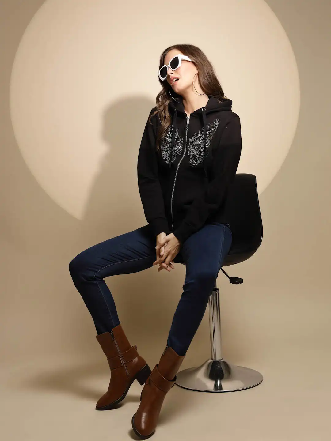 Black Embellished Hooded Sweatshirt - Global Republic