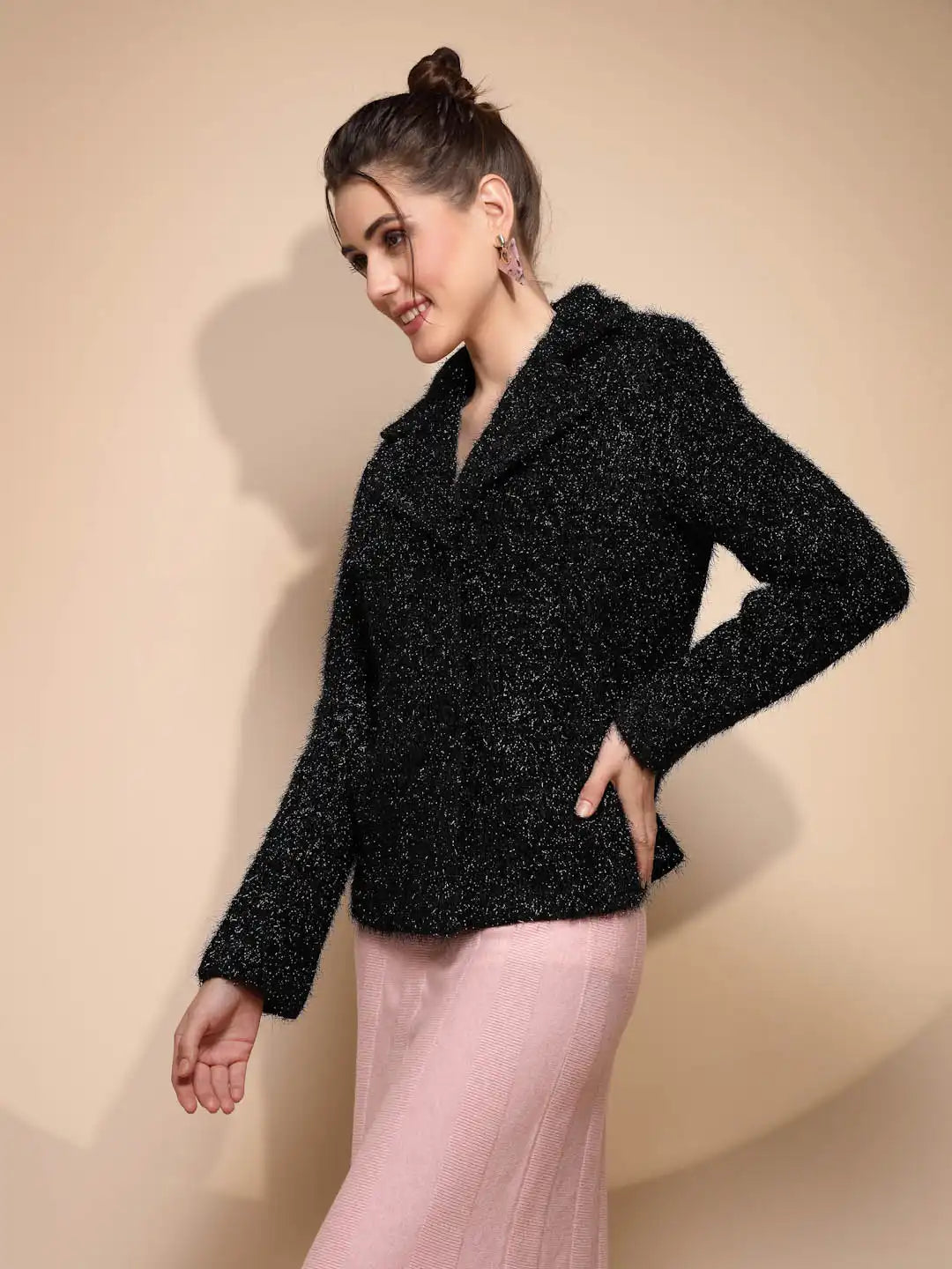 Women's Solid Collared Neck Blue Blazer - Global Republic