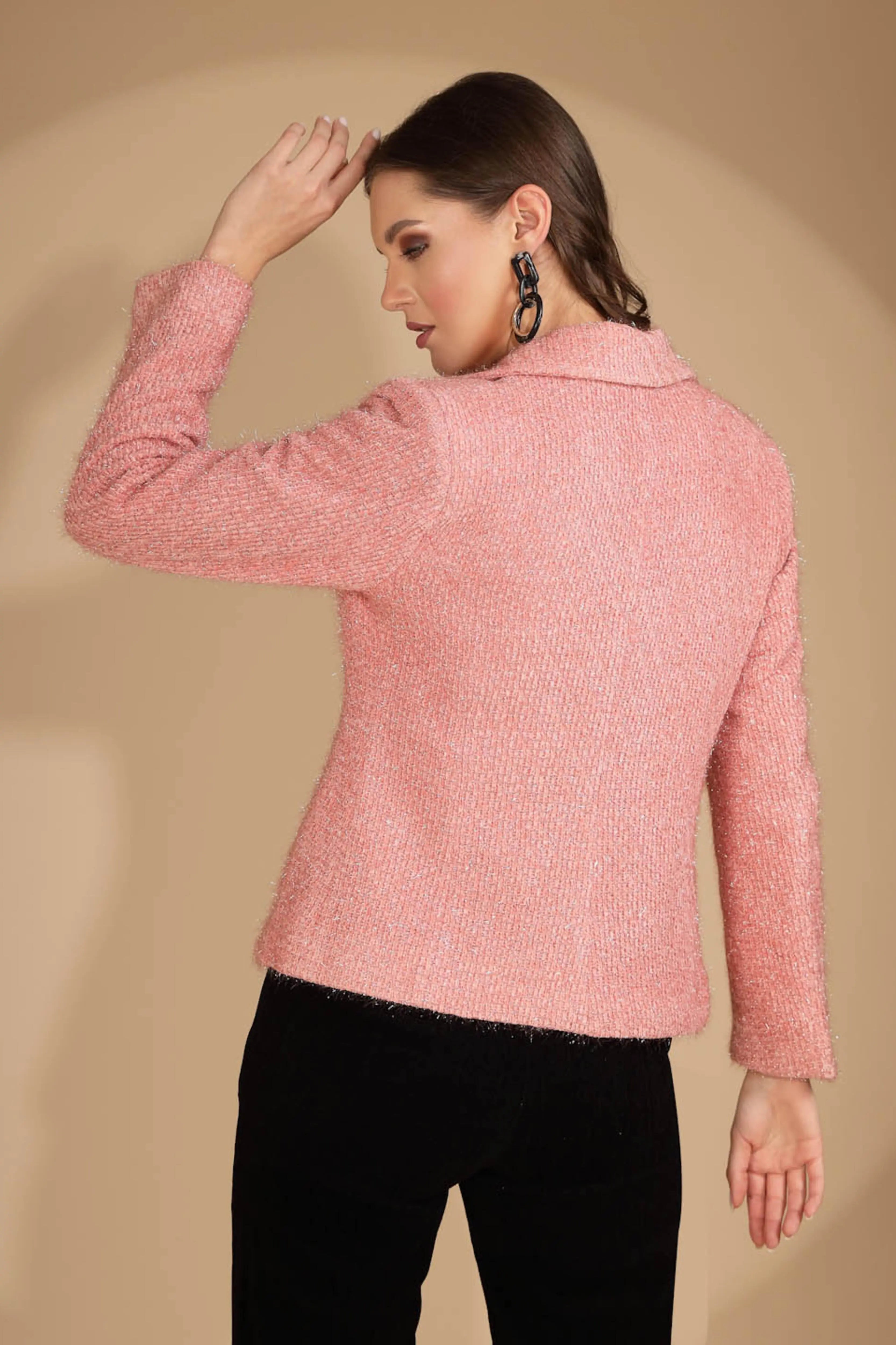Women's Solid Collared Neck Pink Blazer - Global Republic