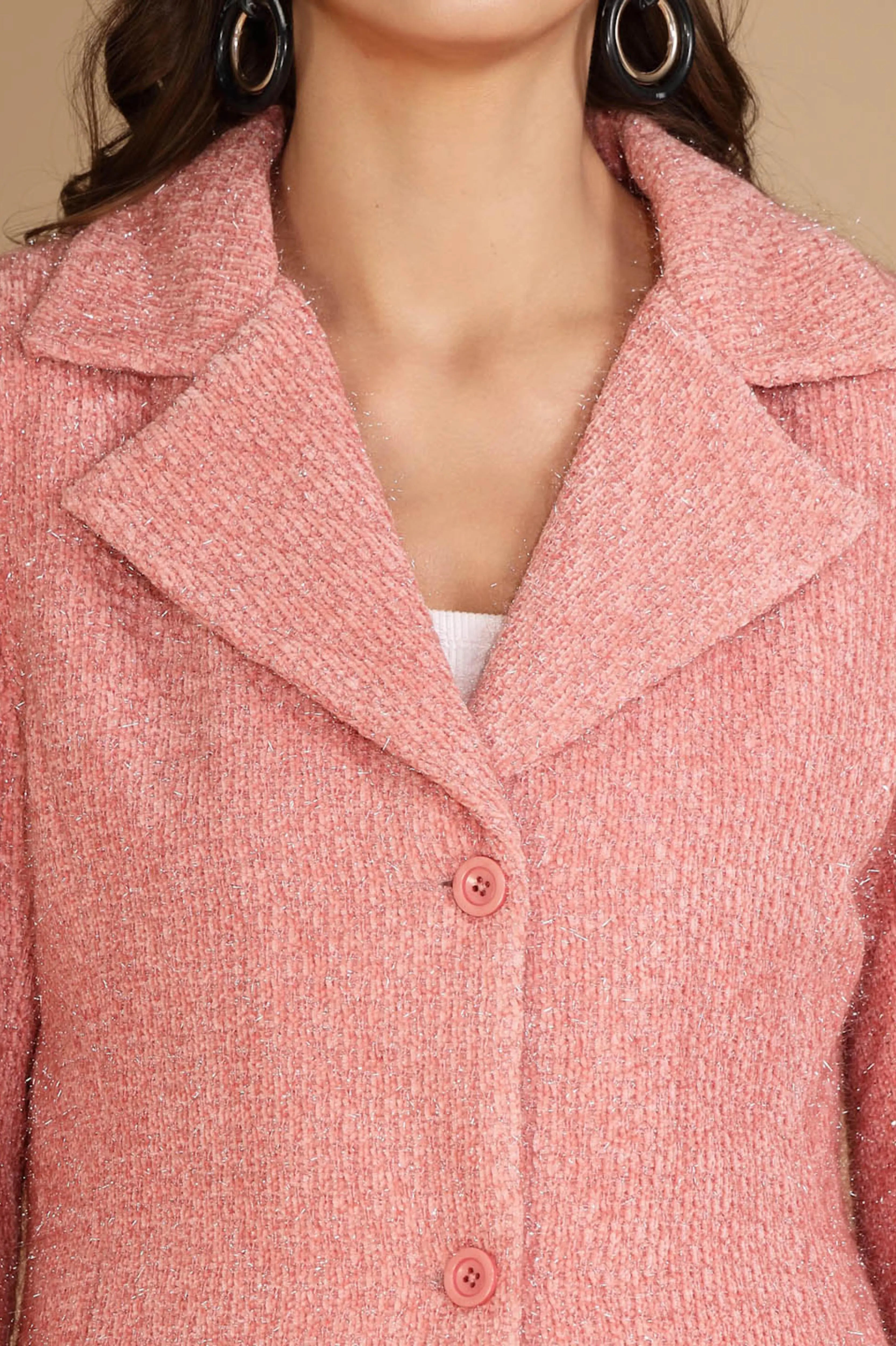 Women's Solid Collared Neck Pink Blazer - Global Republic