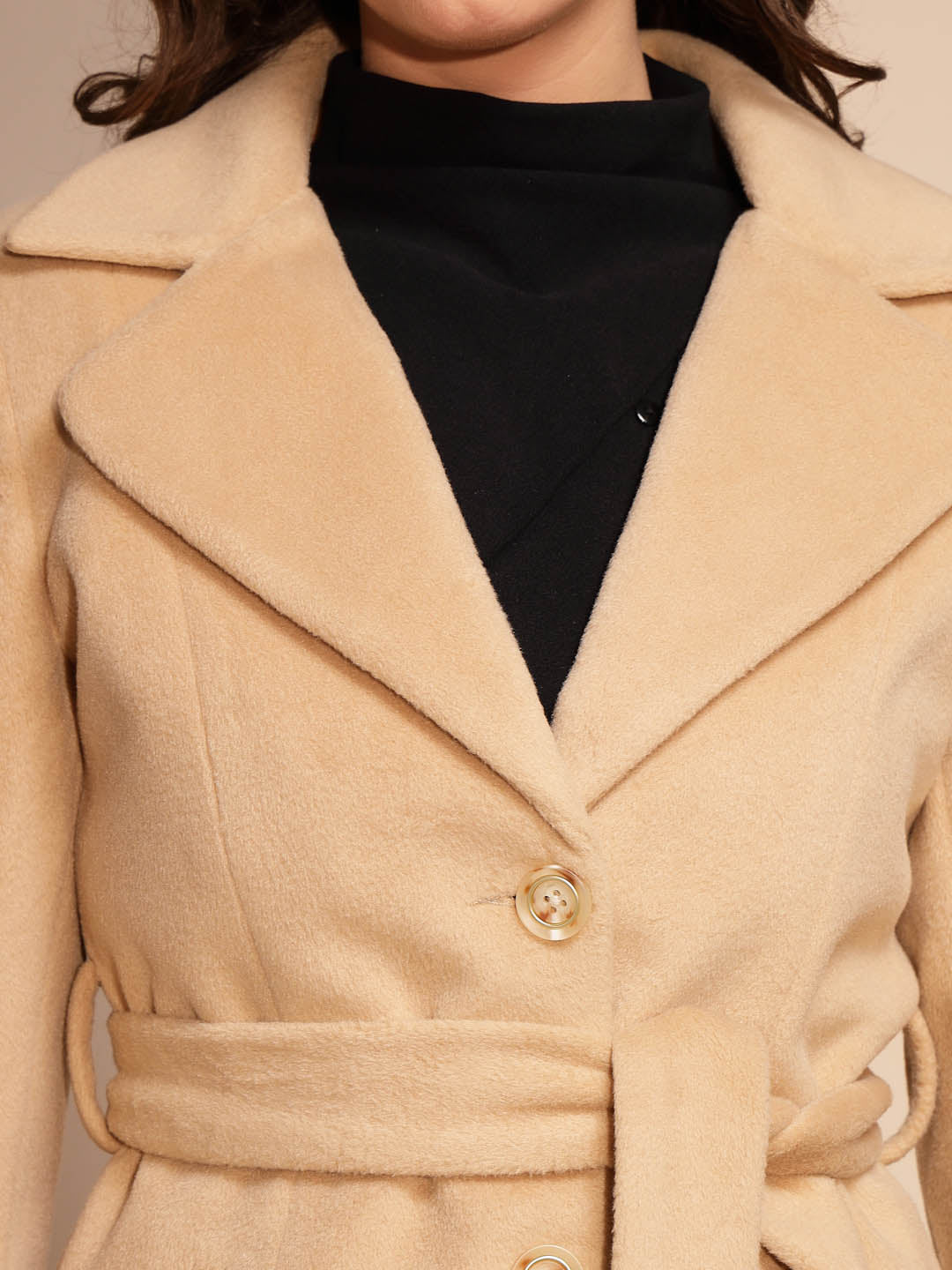 Brown Solid Tweed Coat - Global Republic