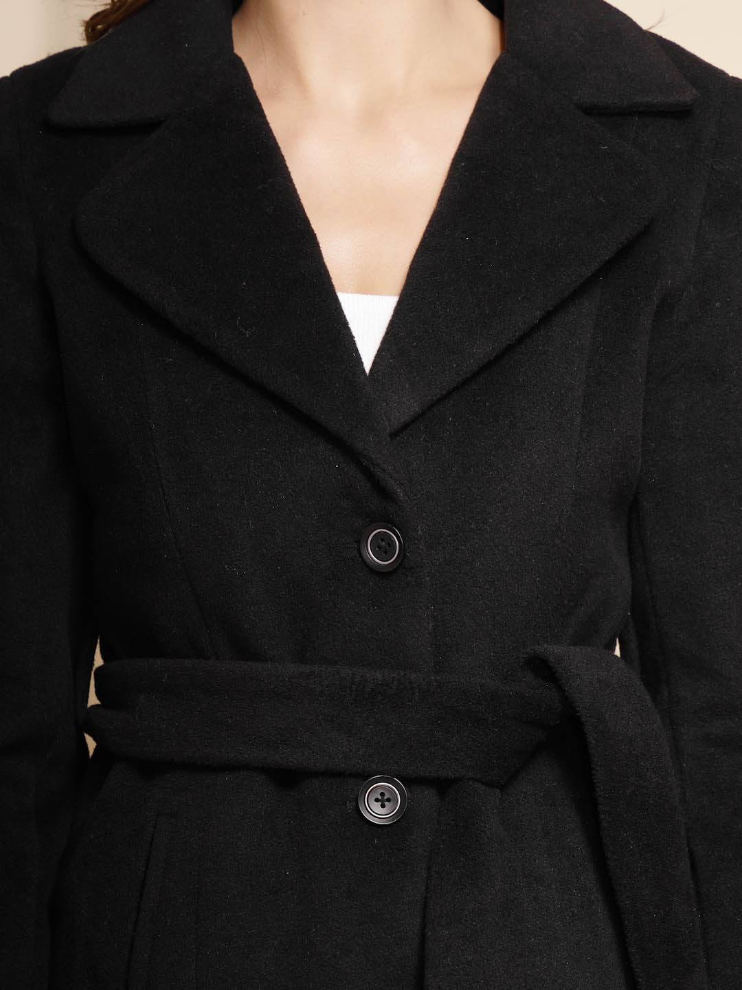 Solid Collared Neck Black Blazer - Global Republic