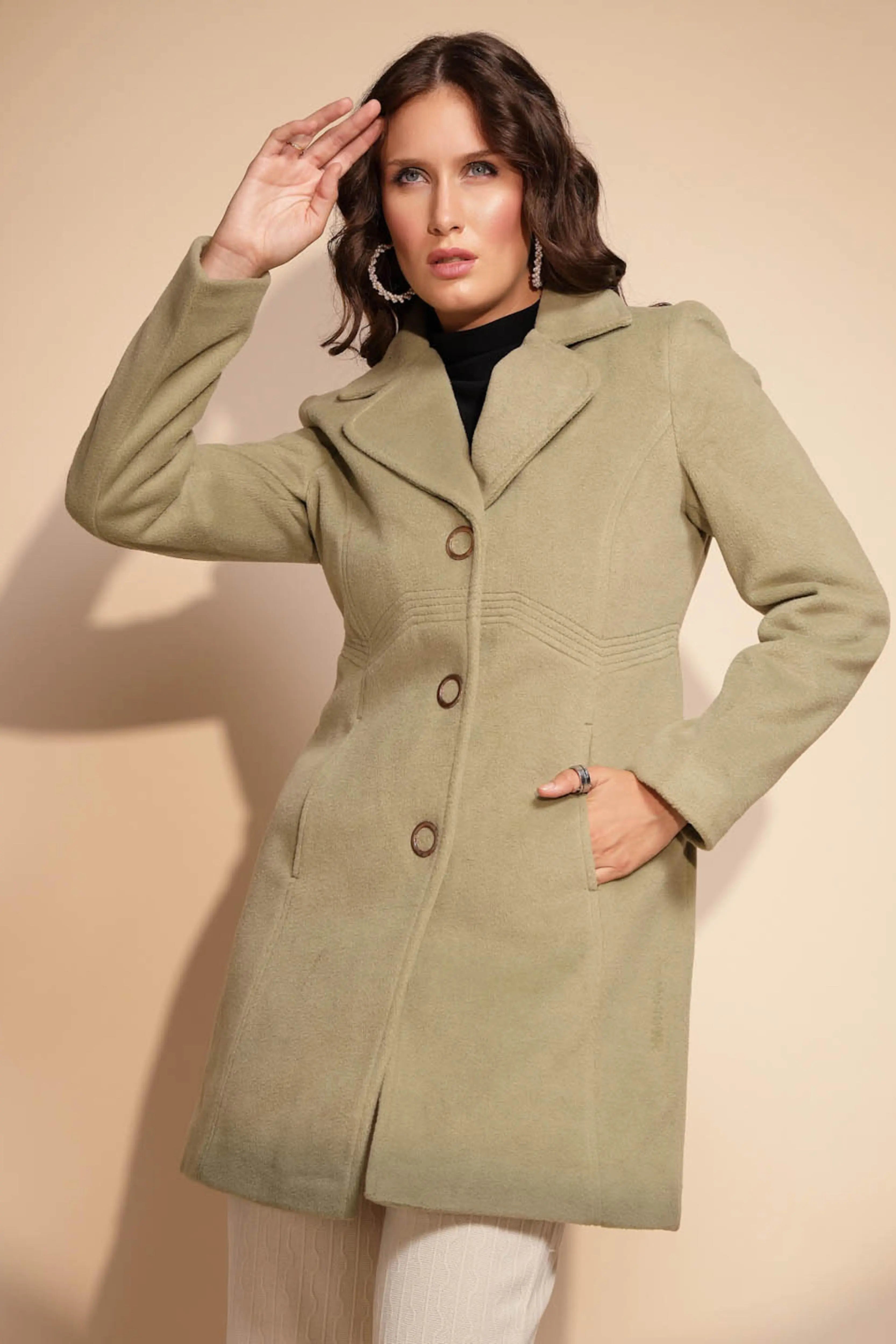 Women's Solid Collared Neck Green Blazer - Global Republic