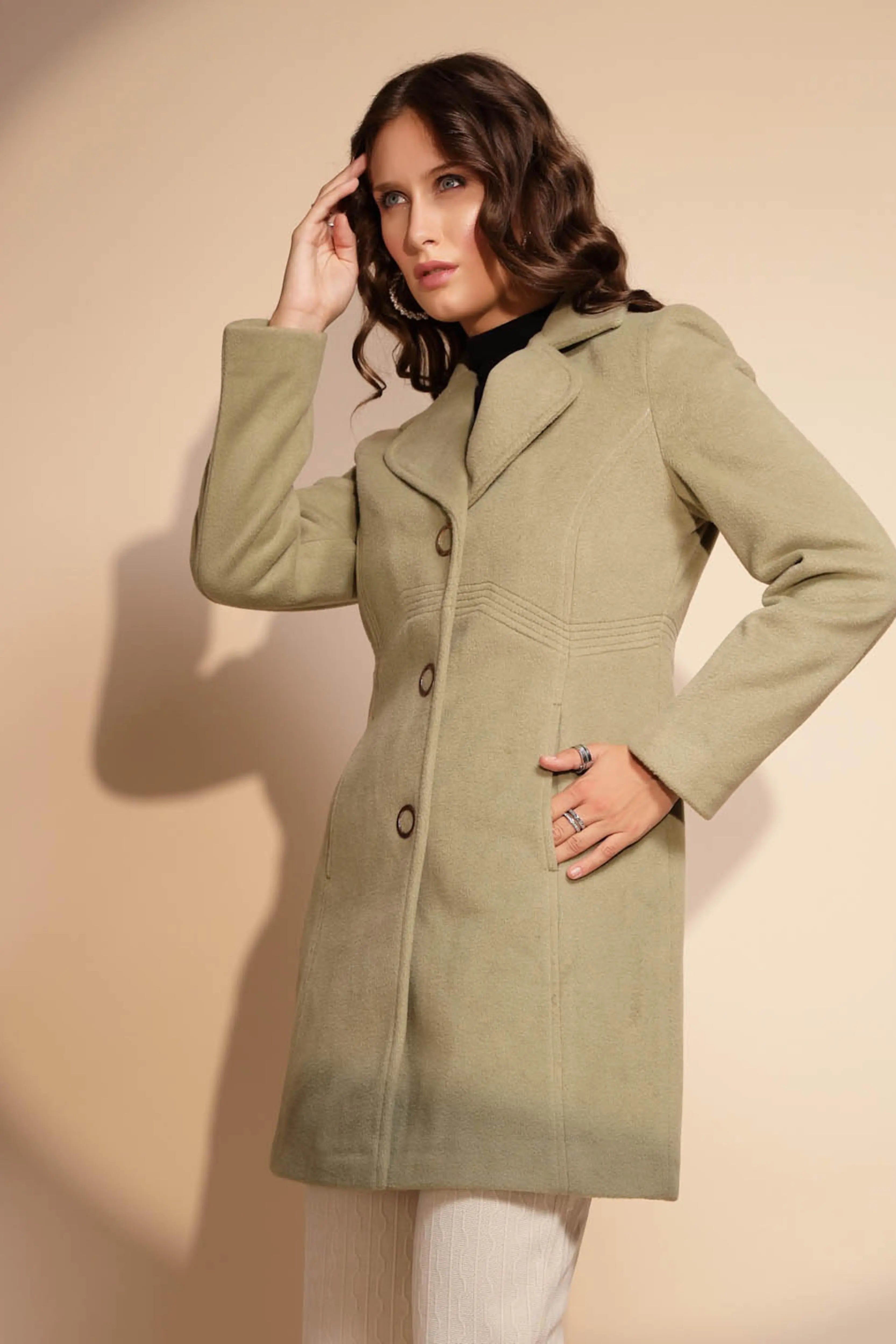 Women's Solid Collared Neck Green Blazer - Global Republic