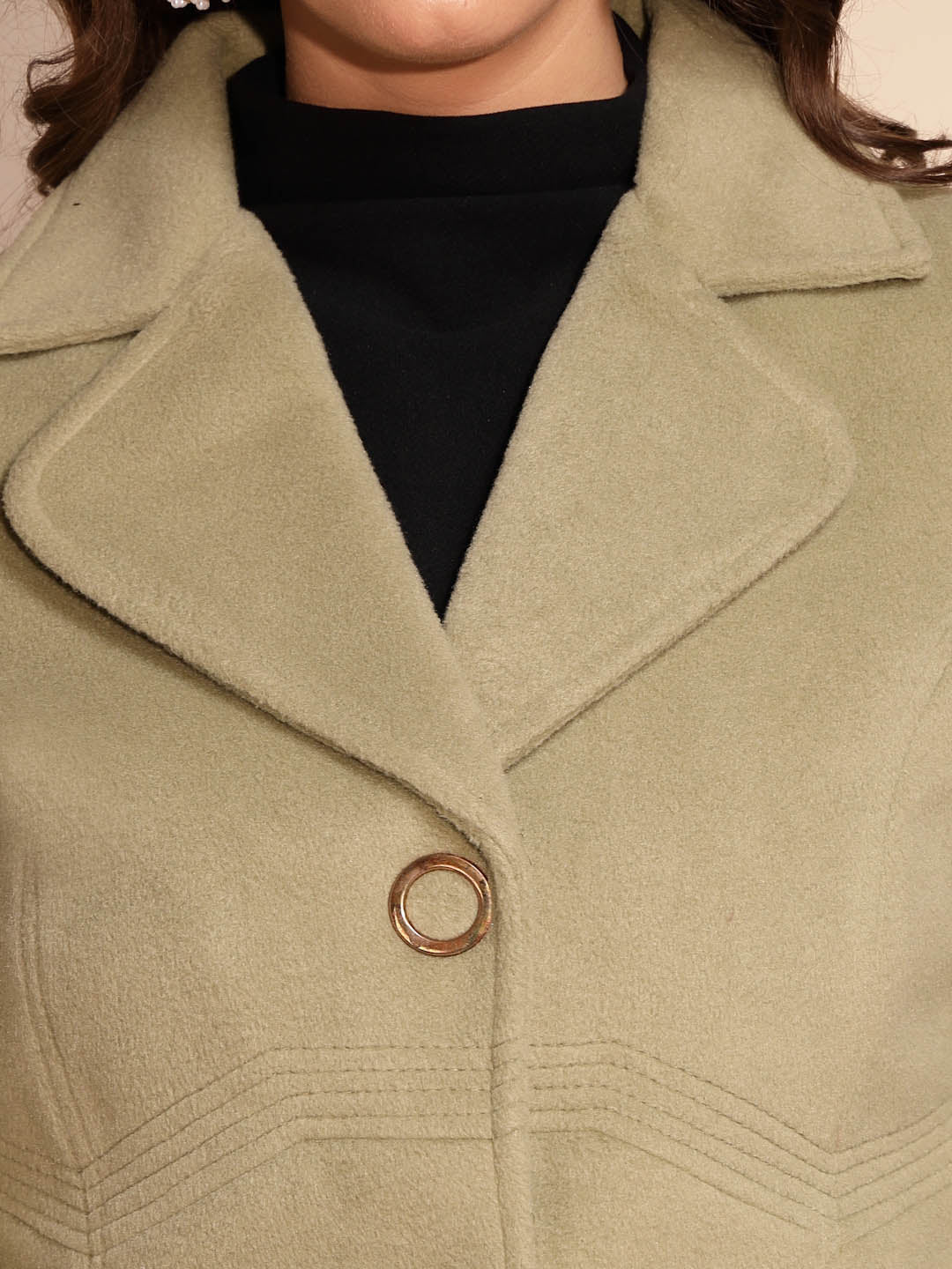 Women's Solid Collared Neck Green Blazer - Global Republic