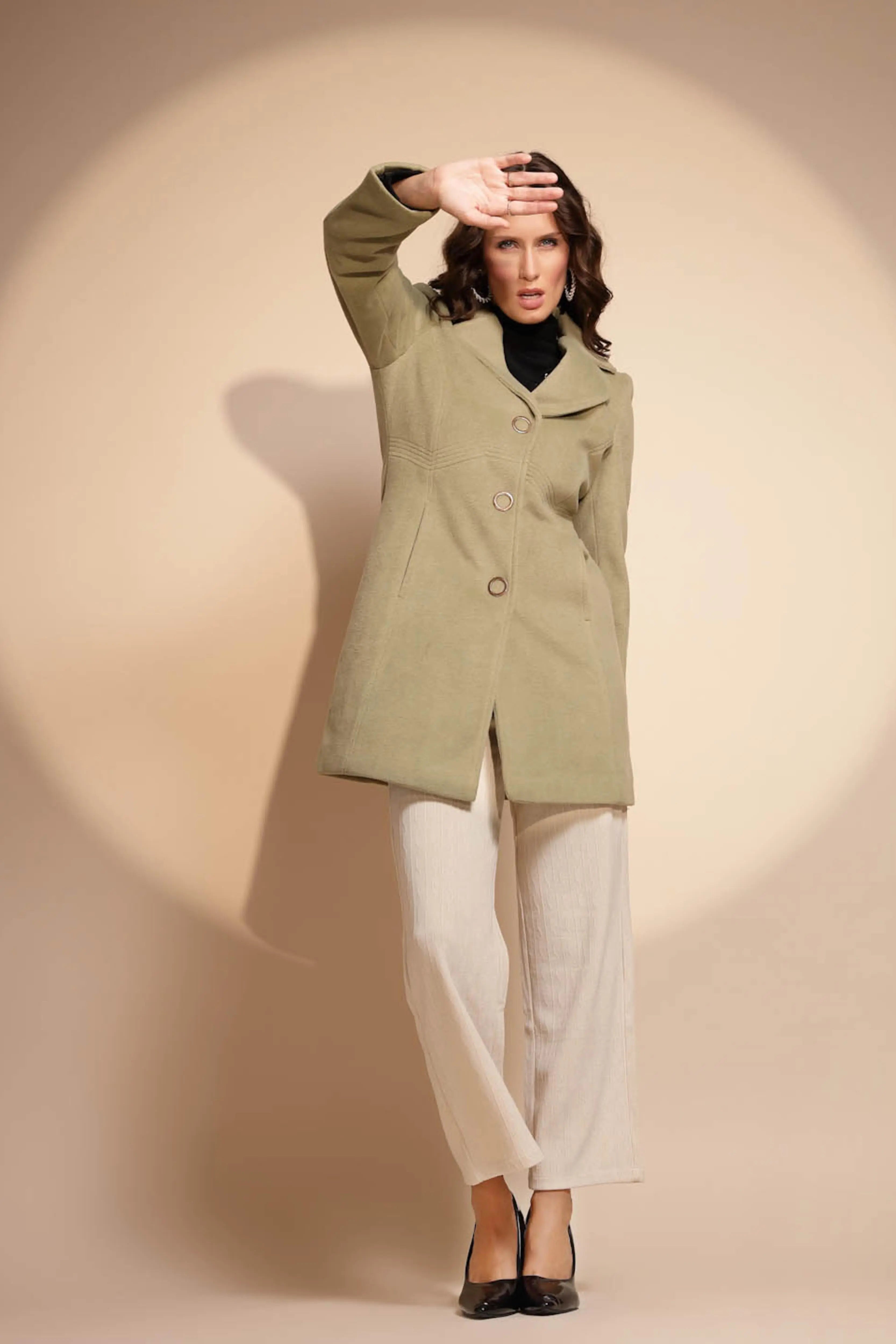 Women's Solid Collared Neck Green Blazer - Global Republic