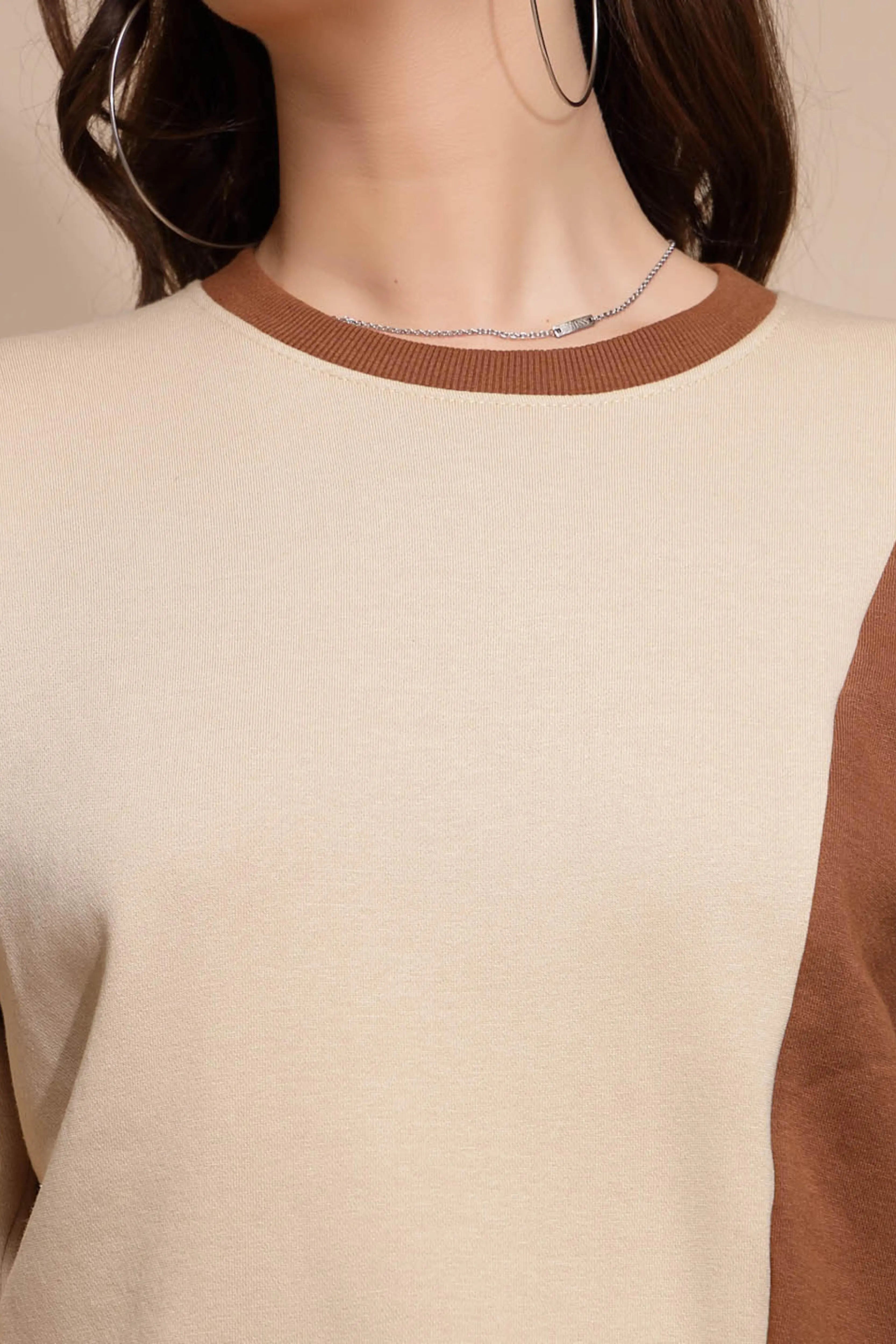 Beige Round Neck Hosiery Sweatshirt - Global Republic