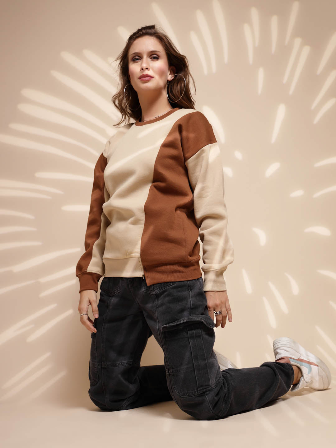 Beige Round Neck Hosiery Sweatshirt - Global Republic