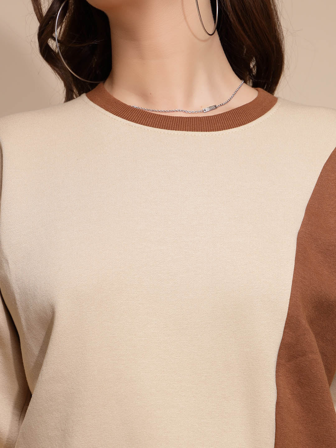 Beige Round Neck Hosiery Sweatshirt - Global Republic