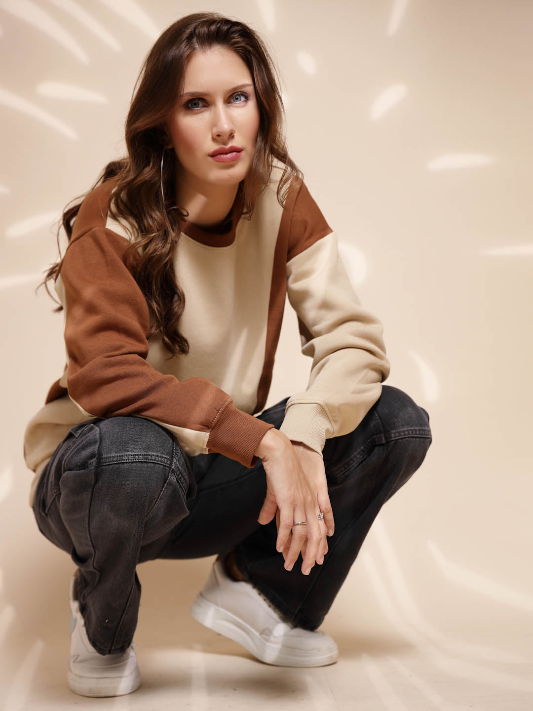 Beige Round Neck Hosiery Sweatshirt - Global Republic