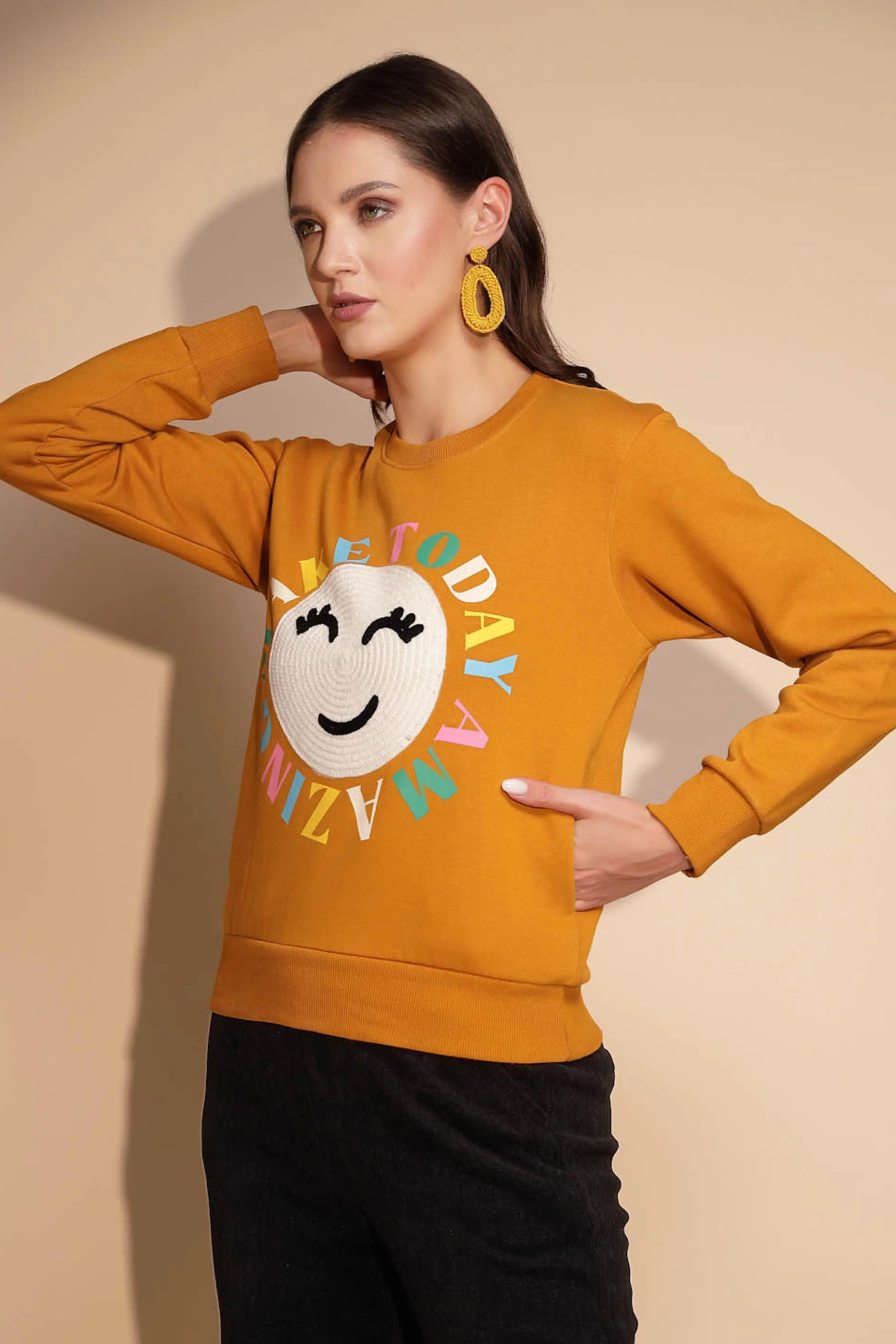Yellow Round Neck Hosiery Sweatshirt - Global Republic