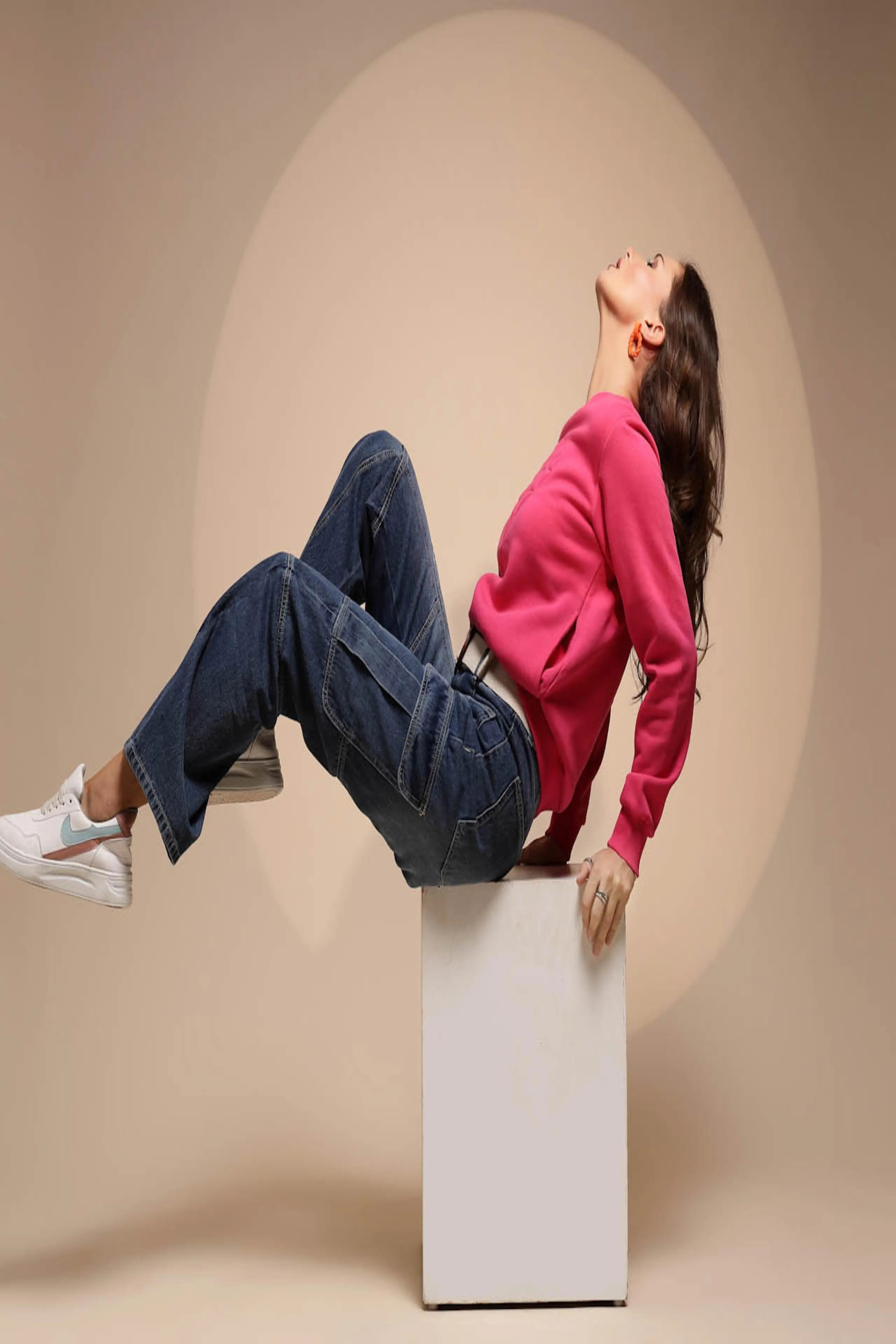 Pink Round Neck Hosiery Sweatshirt - Global Republic