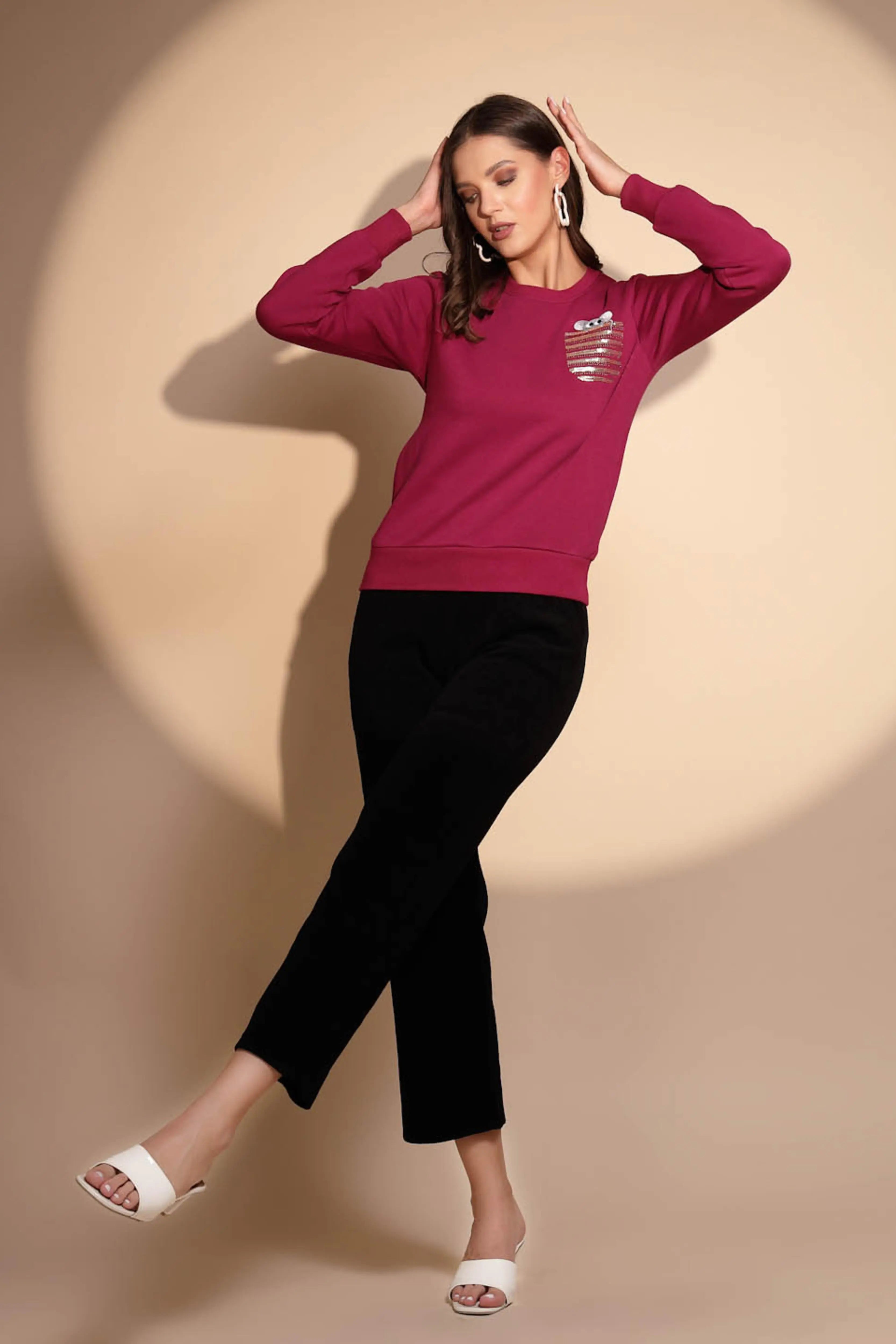 Purple Round Neck Hosiery Sweatshirt - Global Republic