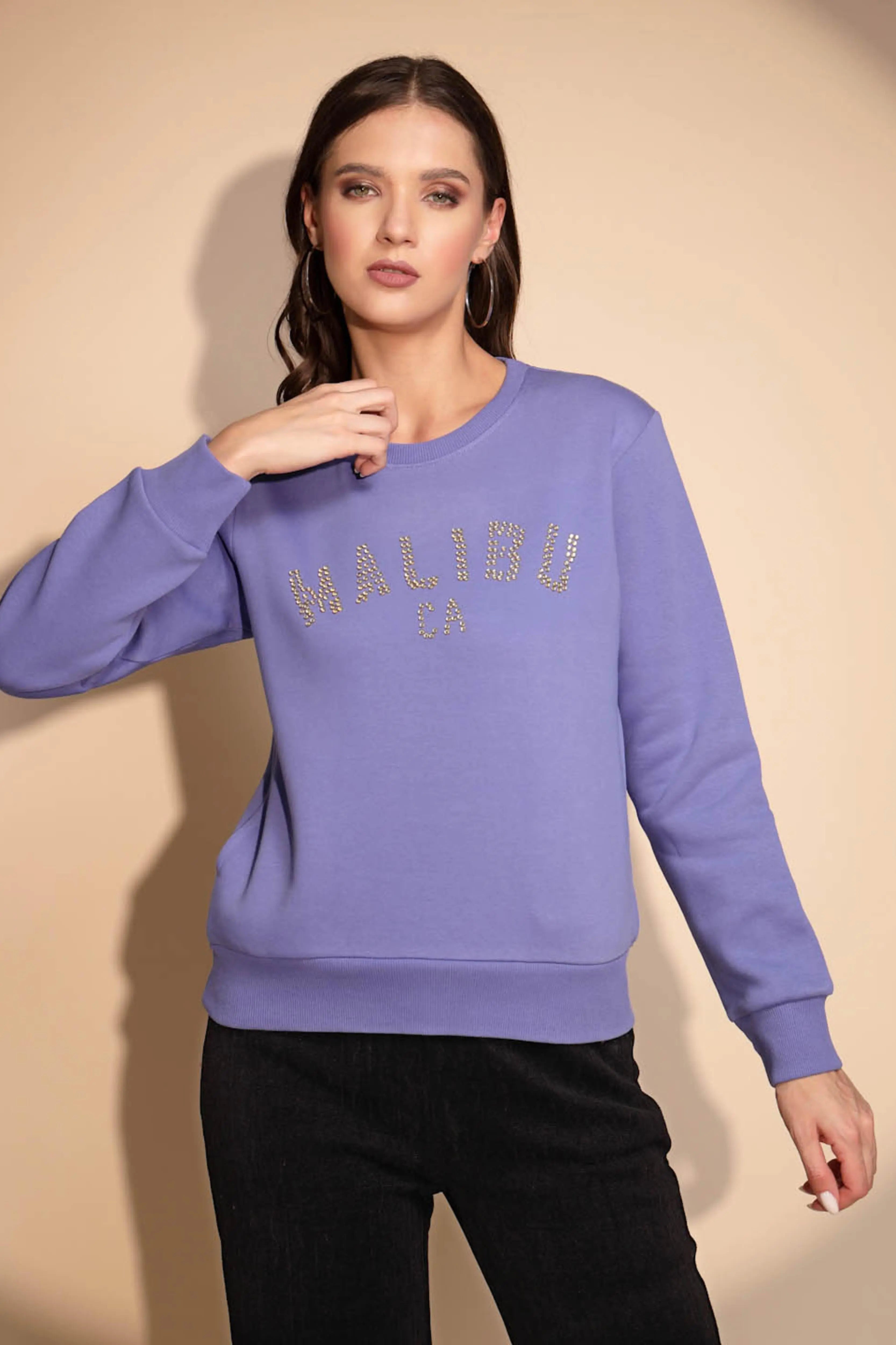 Blue Solid Hosiery Sweatshirt - Global Republic