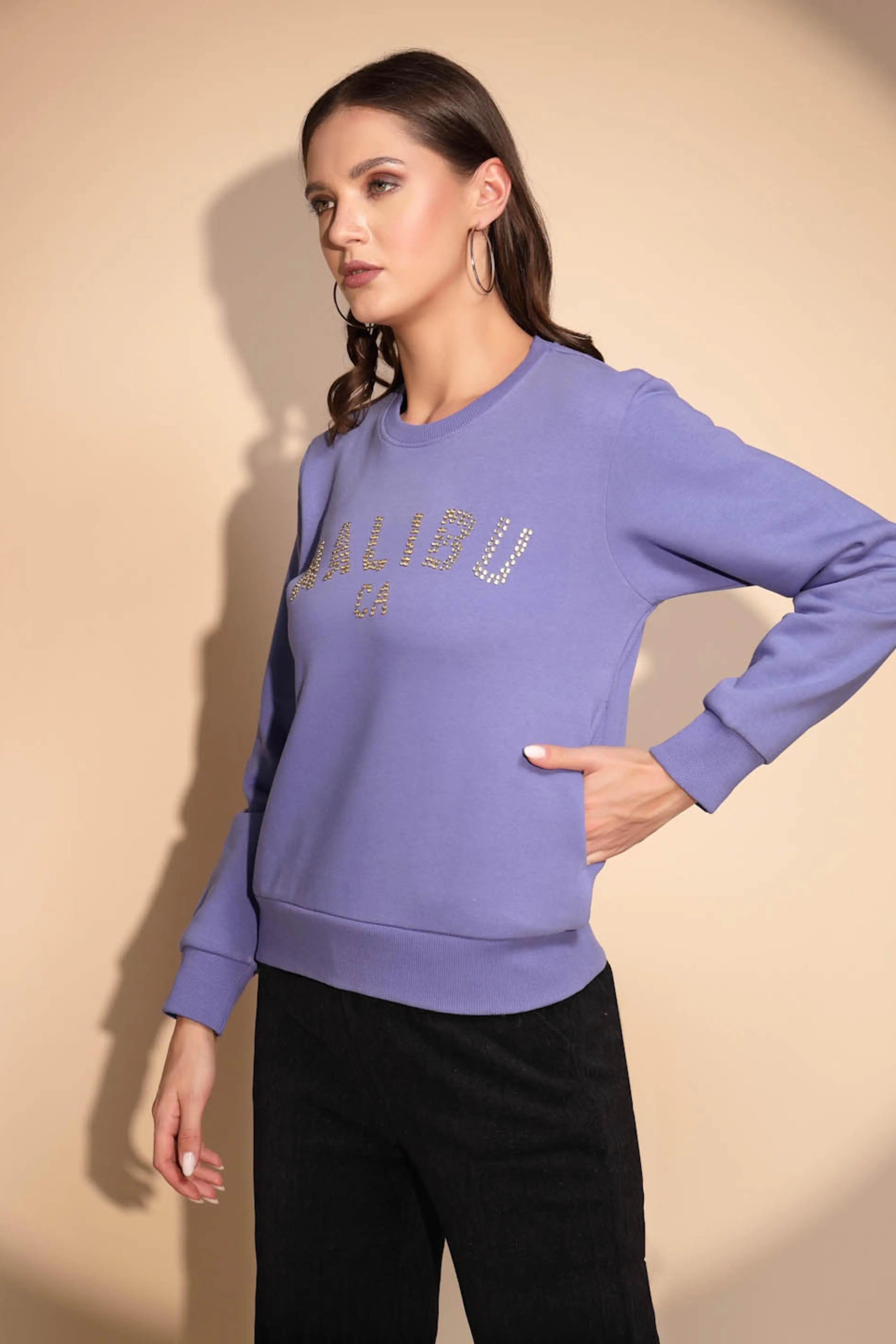 Blue Solid Hosiery Sweatshirt - Global Republic