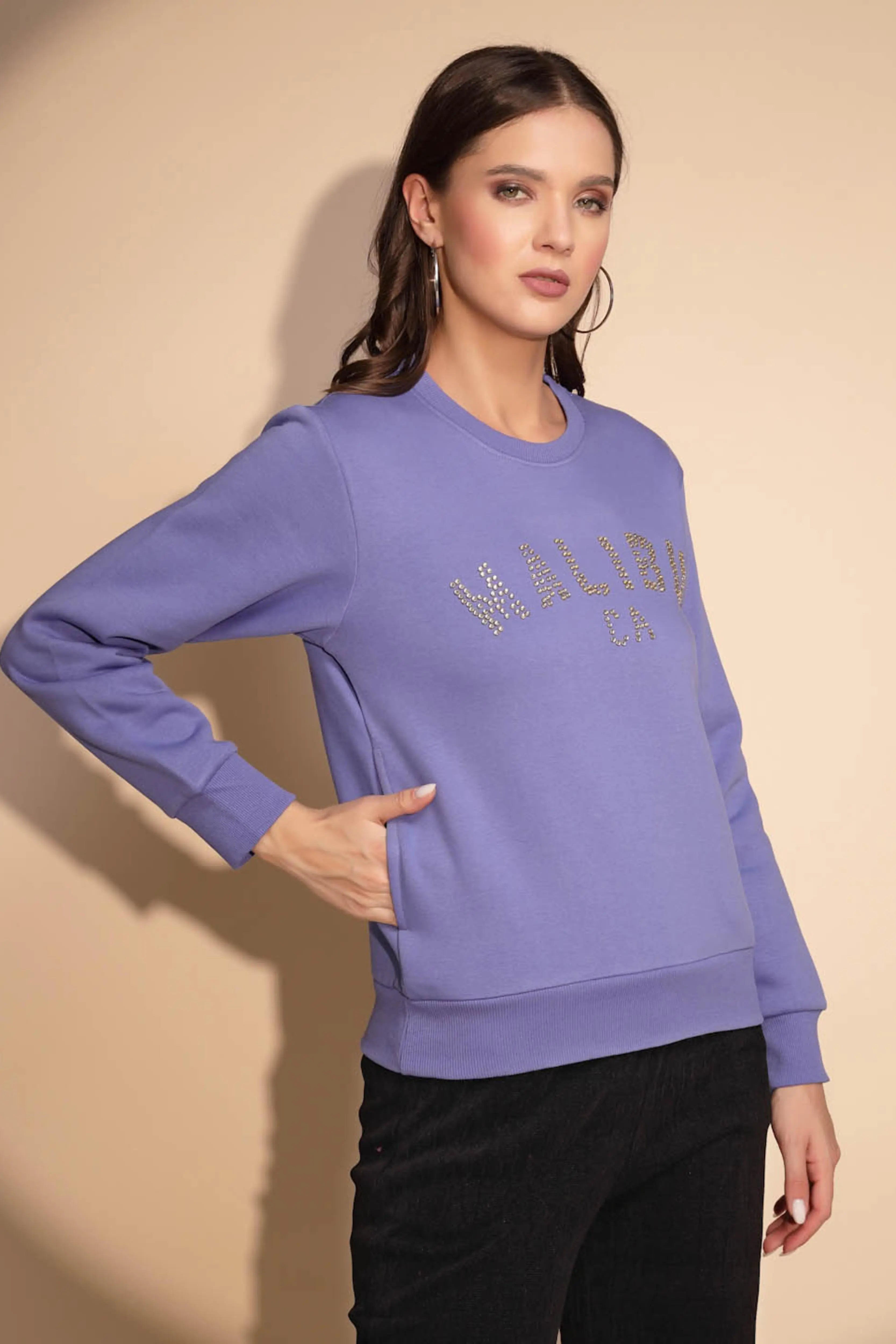 Blue Solid Hosiery Sweatshirt - Global Republic