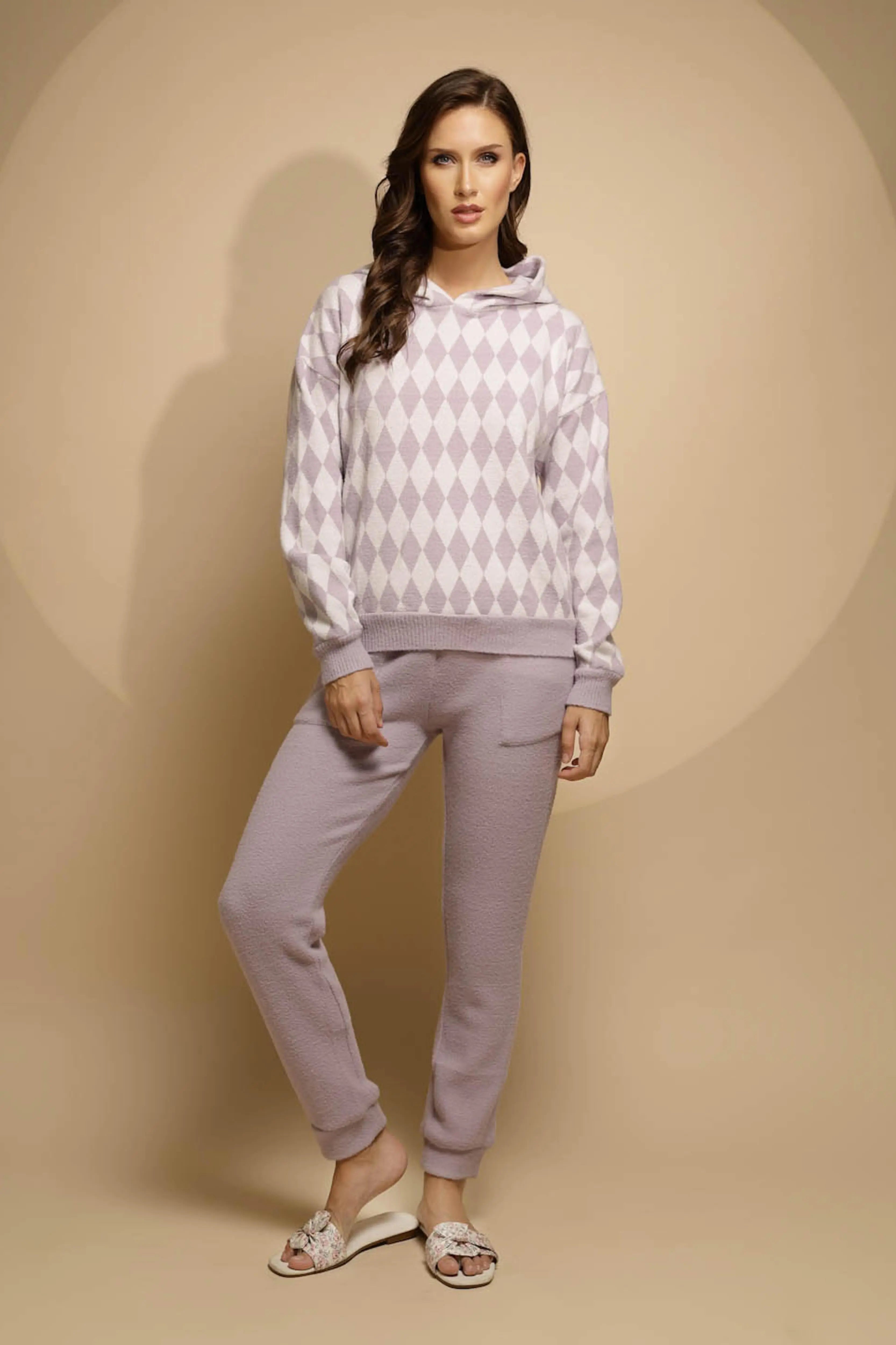 Purple Printed Full Sleeve Hood Hosiery Track Suit - Global Republic