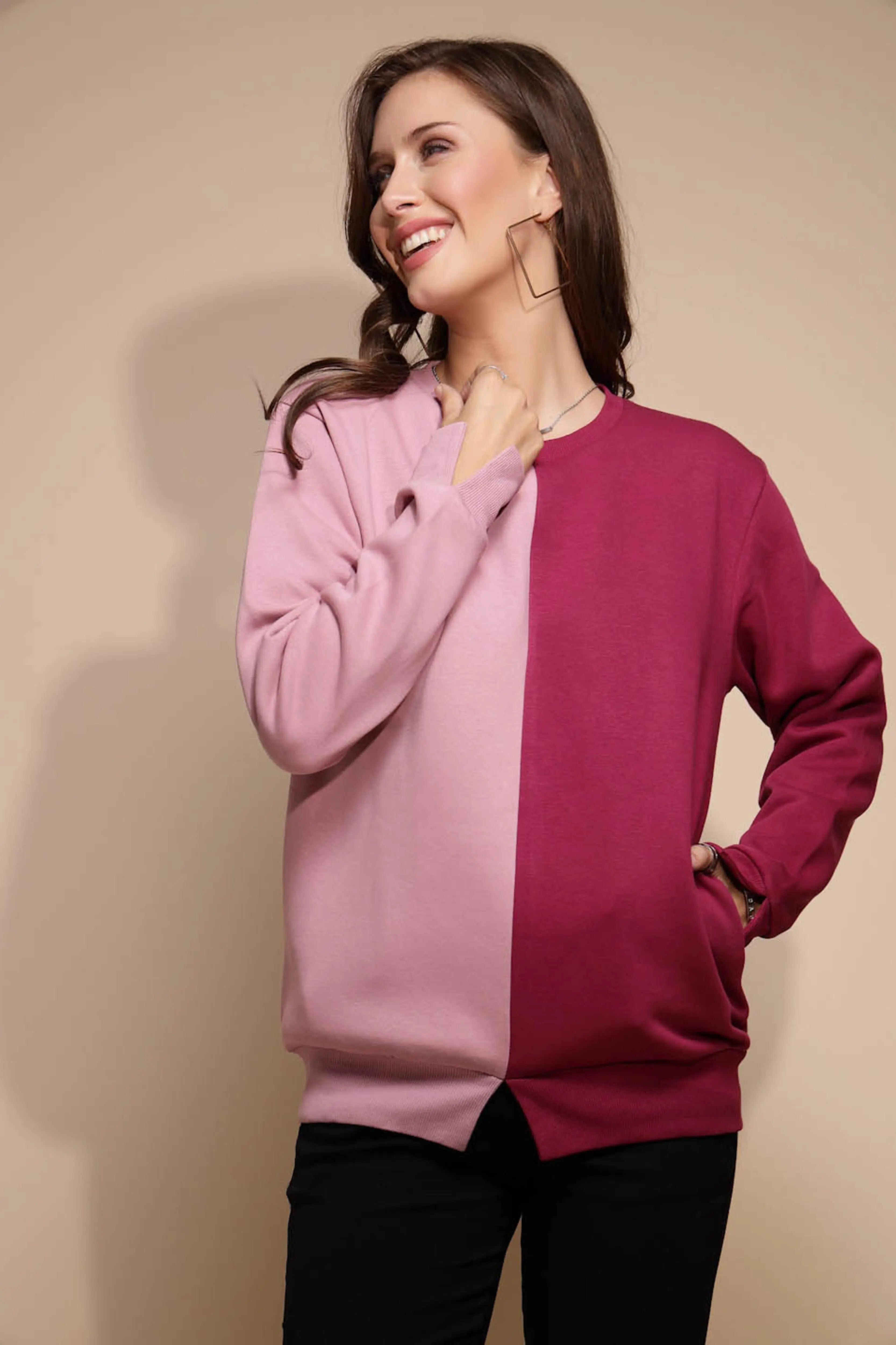 Solid Hosiery Pink Sweatshirt - Global Republic