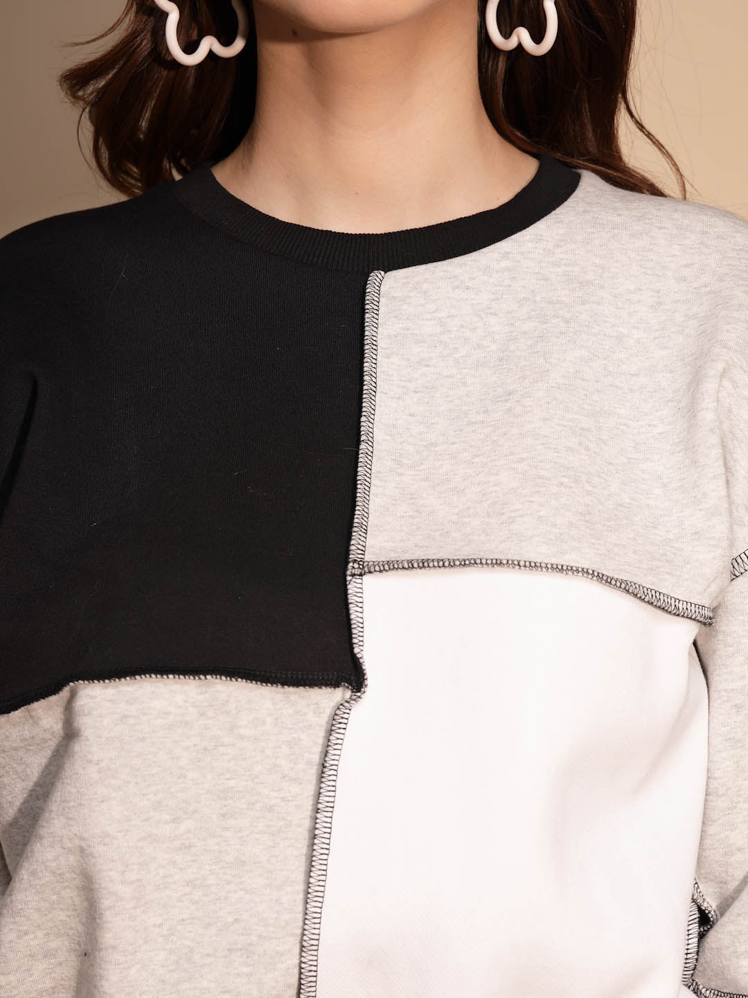 Color Block Cotton Blend Crop Sweatshirt - Global Republic