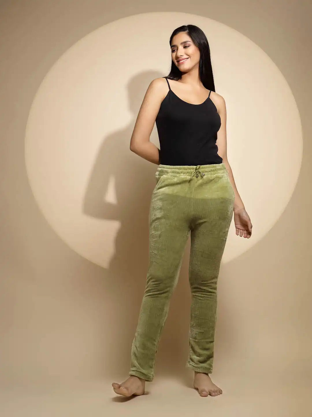 Green Solid Low Rise Cotton Lower