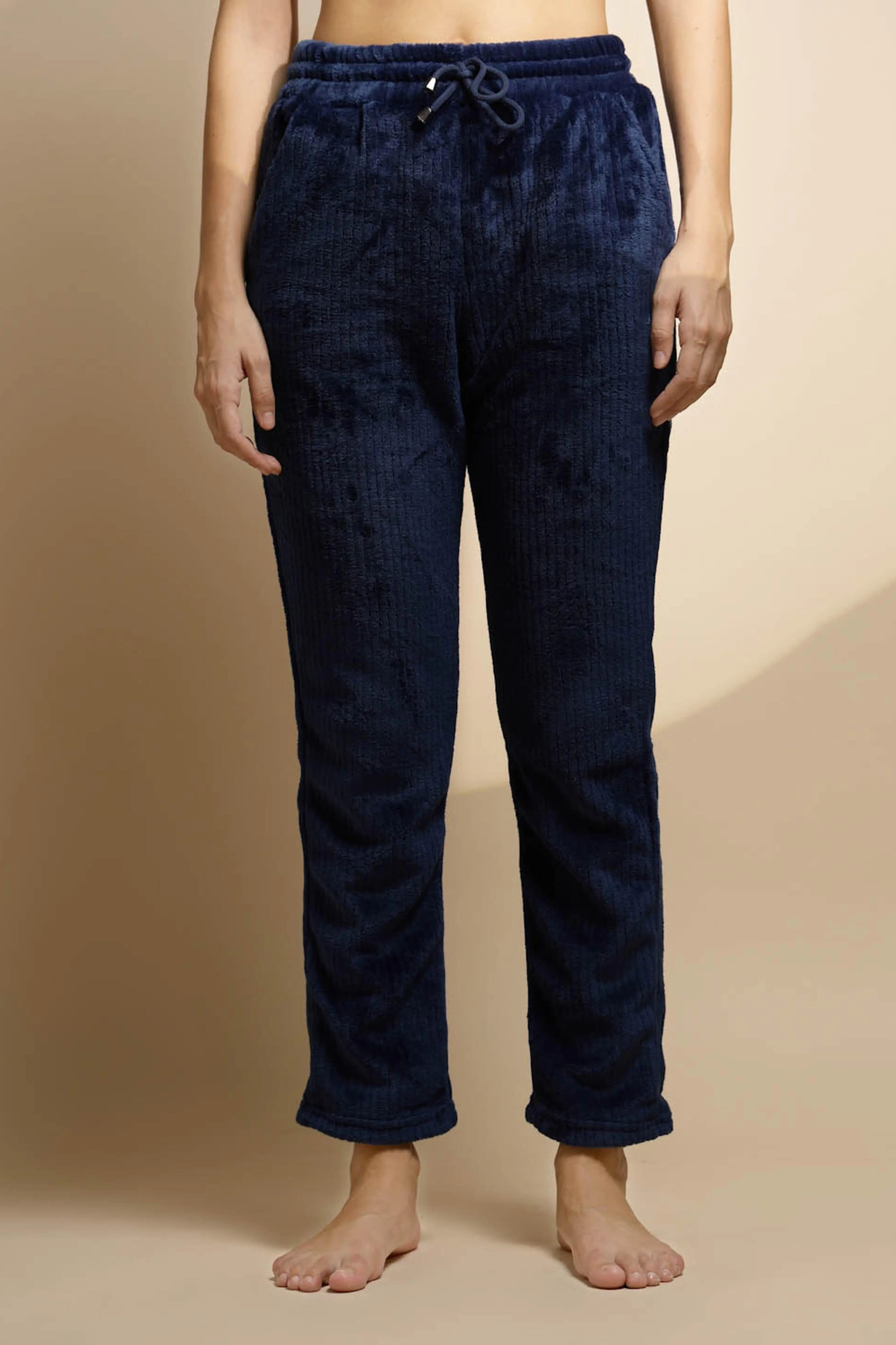 Blue Solid Mid Rise Cotton Lower - Global Republic