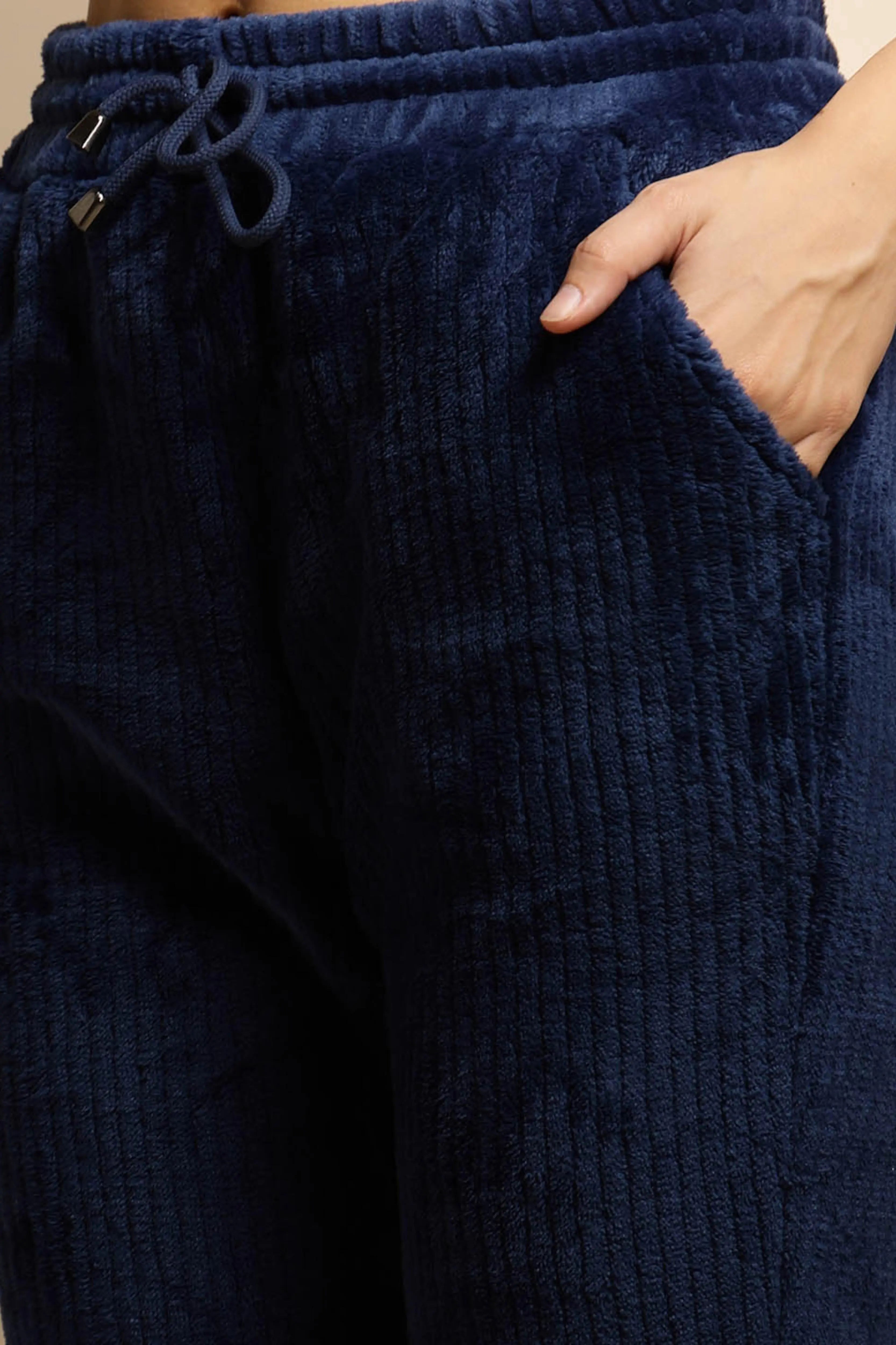 Blue Solid Mid Rise Cotton Lower - Global Republic