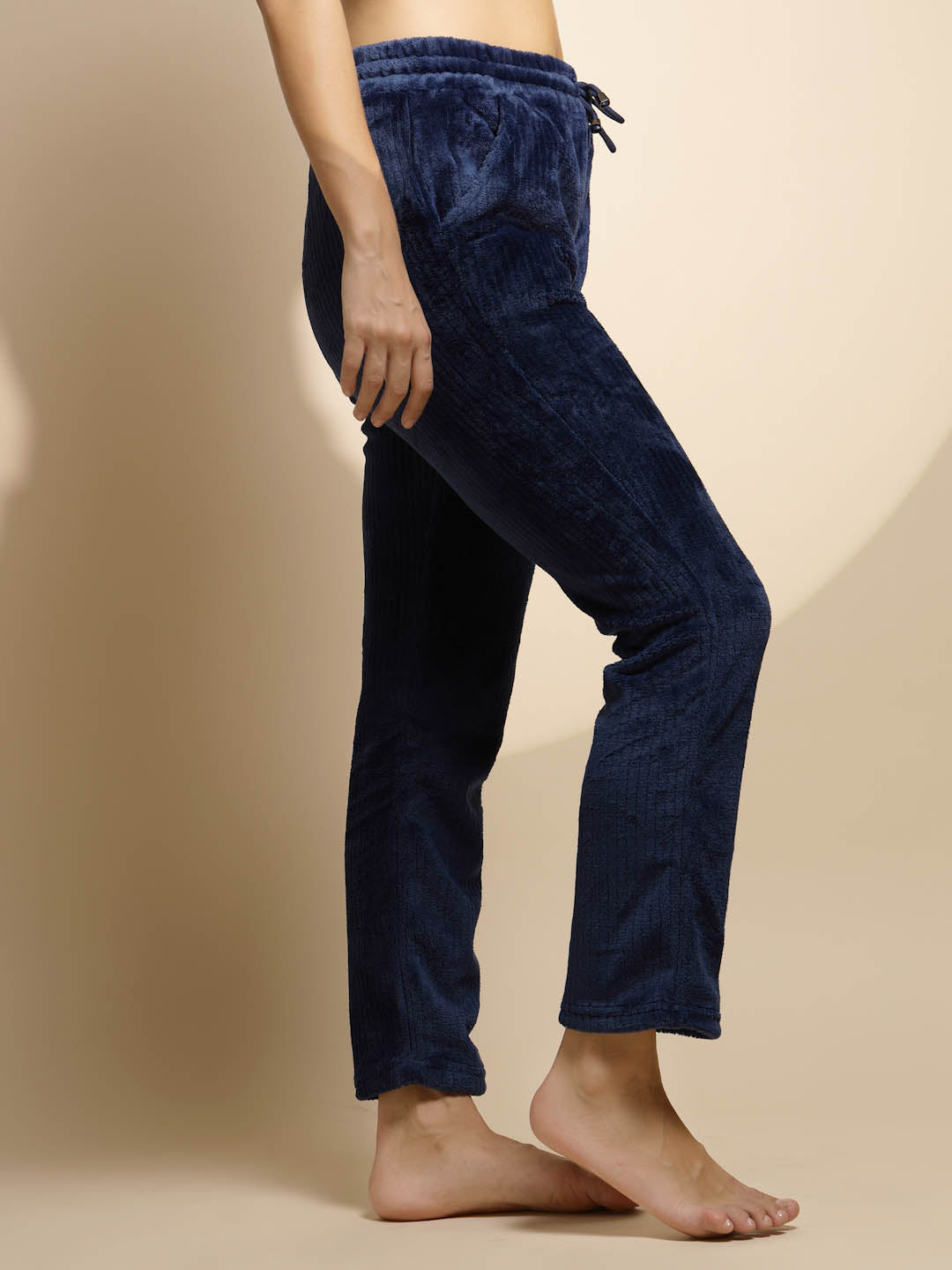 Blue Solid Mid Rise Cotton Lower - Global Republic