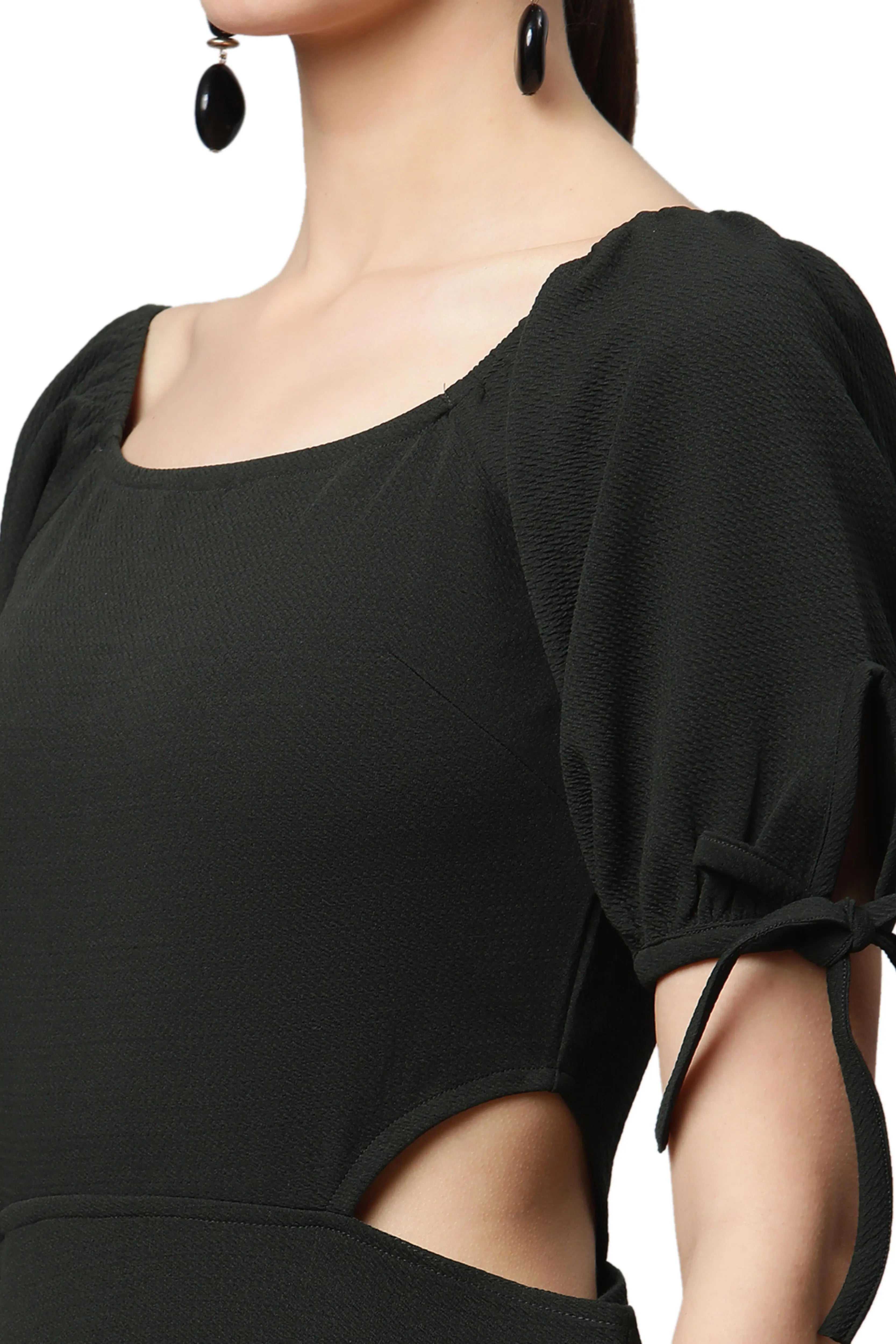 women forest green waist cut bodycon dress