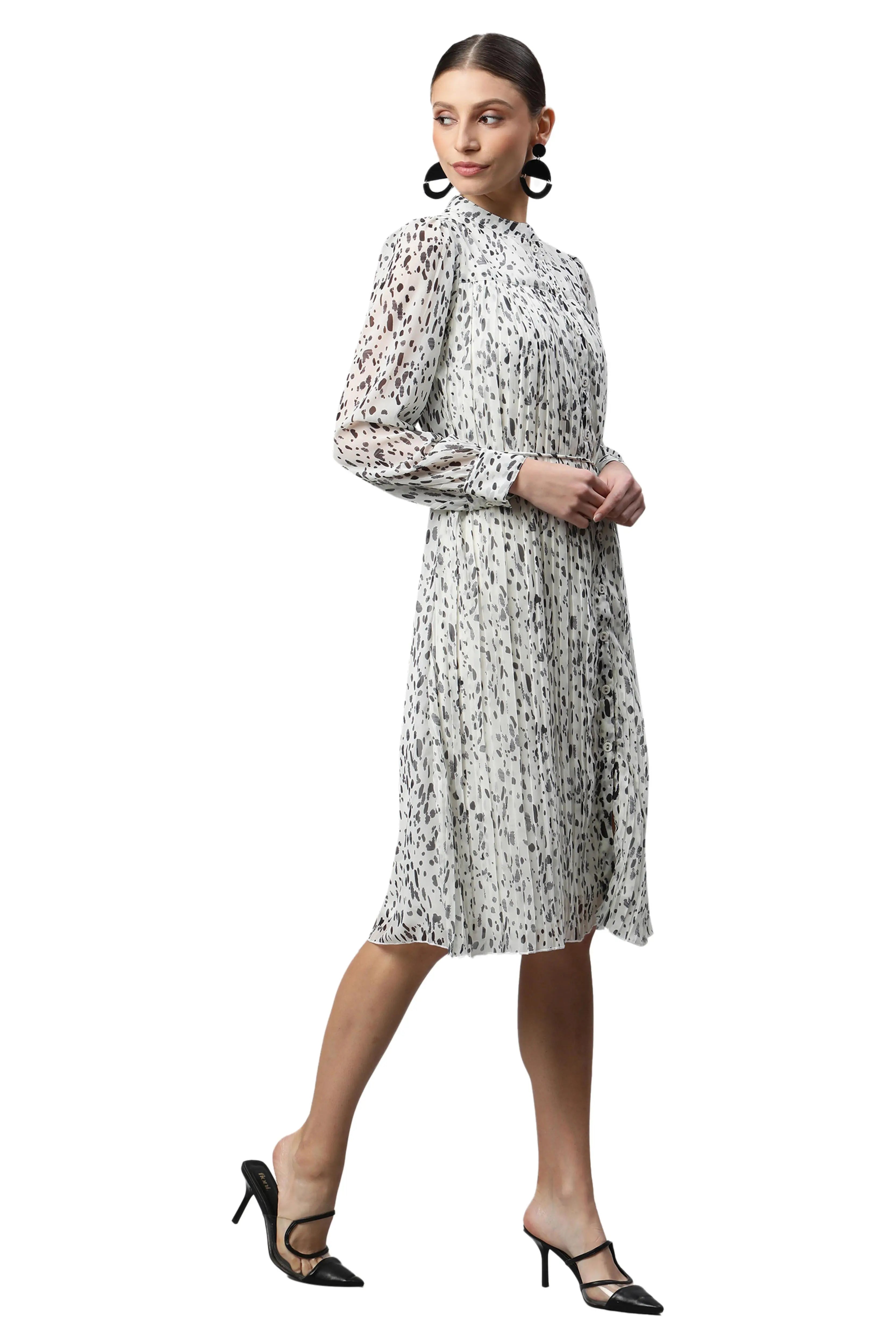 White Cotton Polka Dots Dress - Global Republic