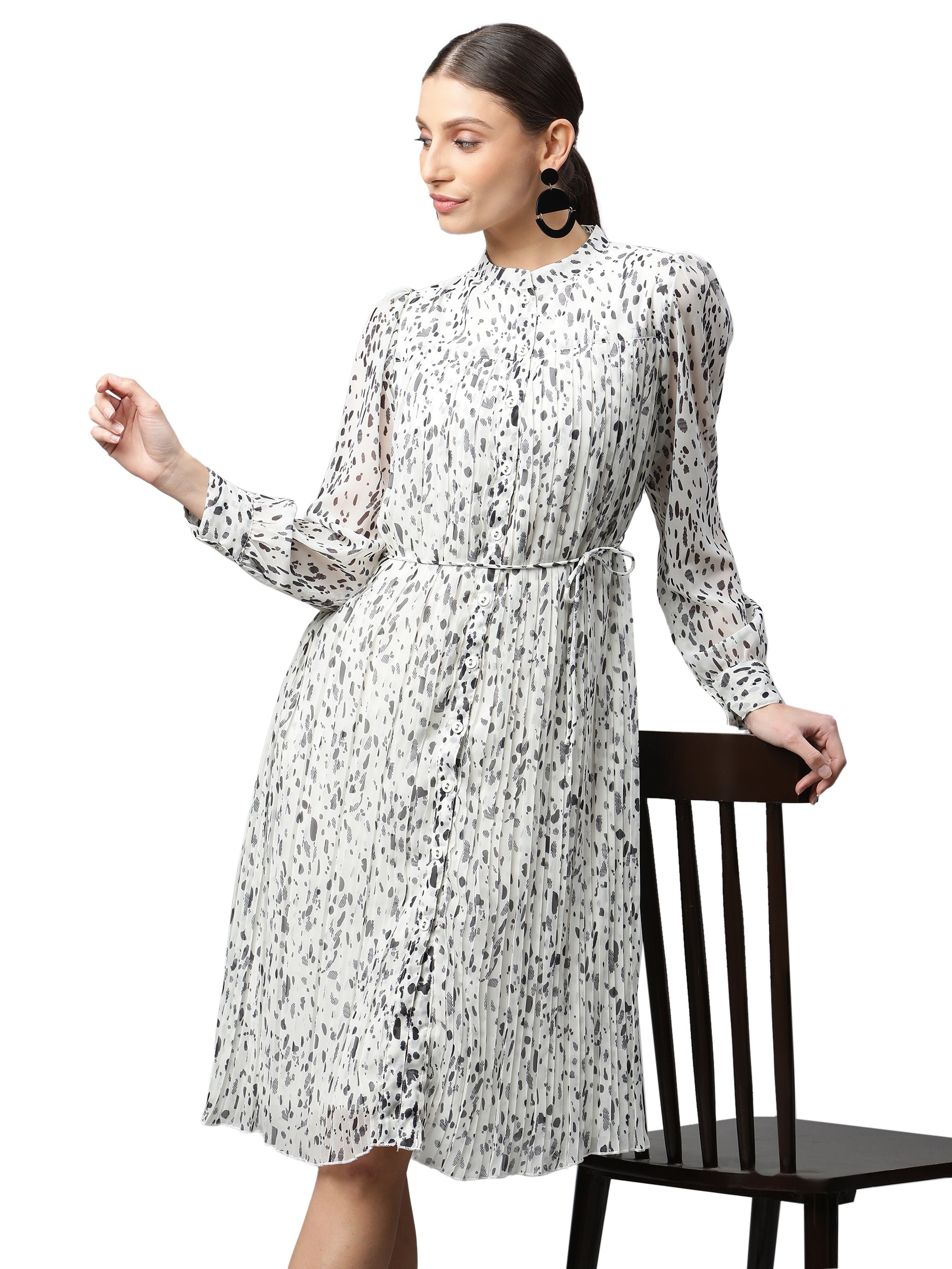 White Cotton Polka Dots Dress - Global Republic