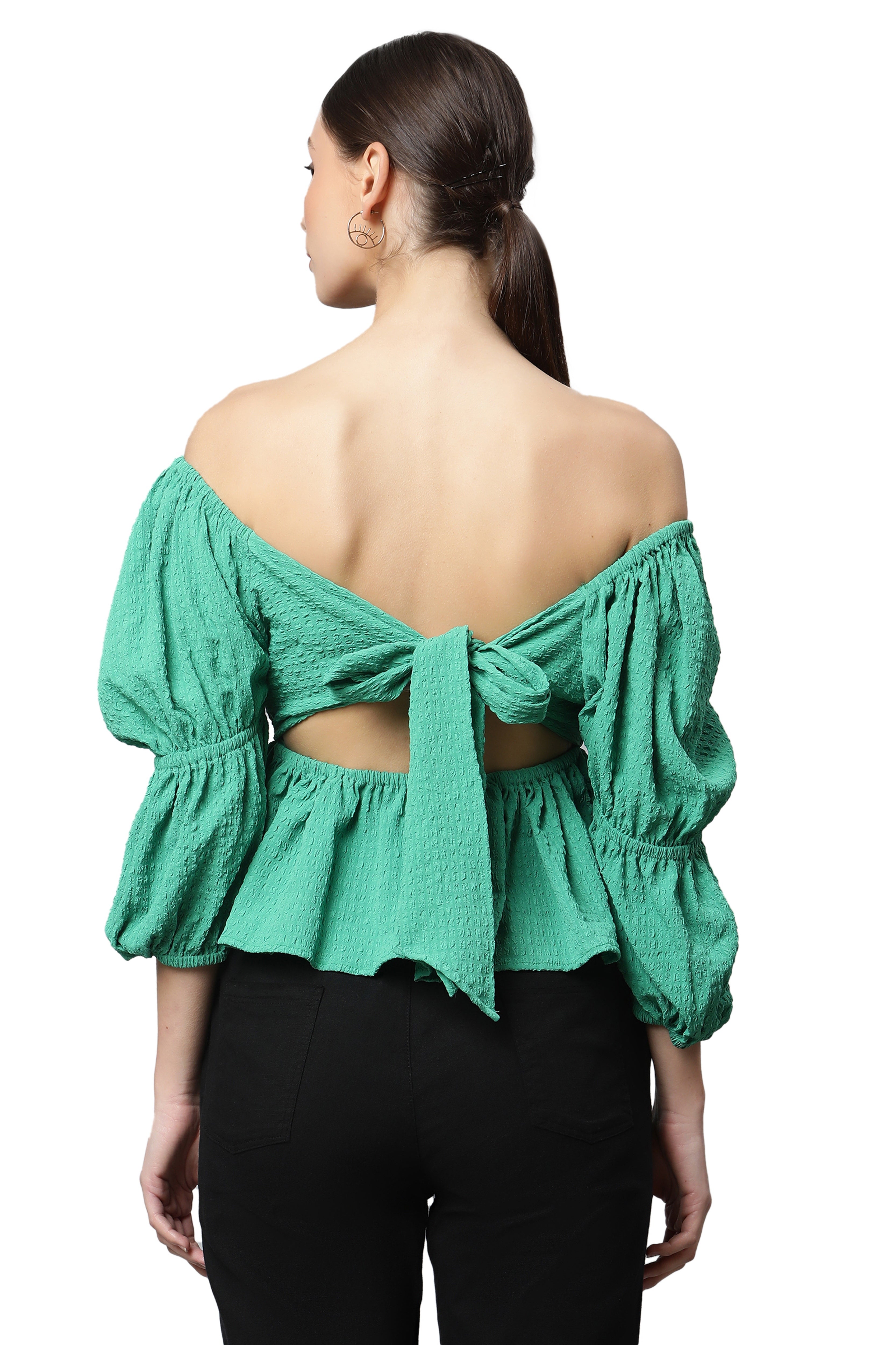 Green Off-Shoulder Peplum Top
