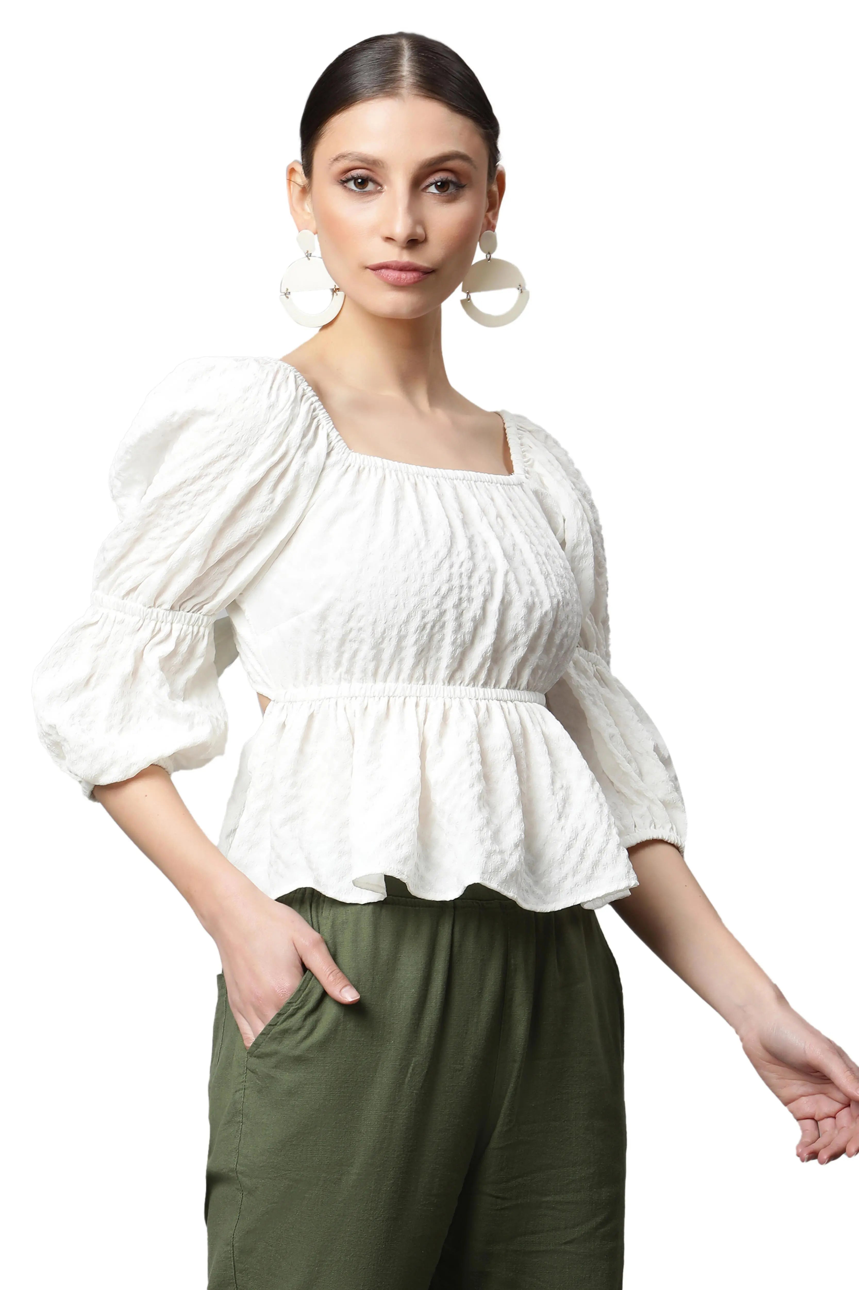 Green Off-Shoulder Peplum Top - Global Republic