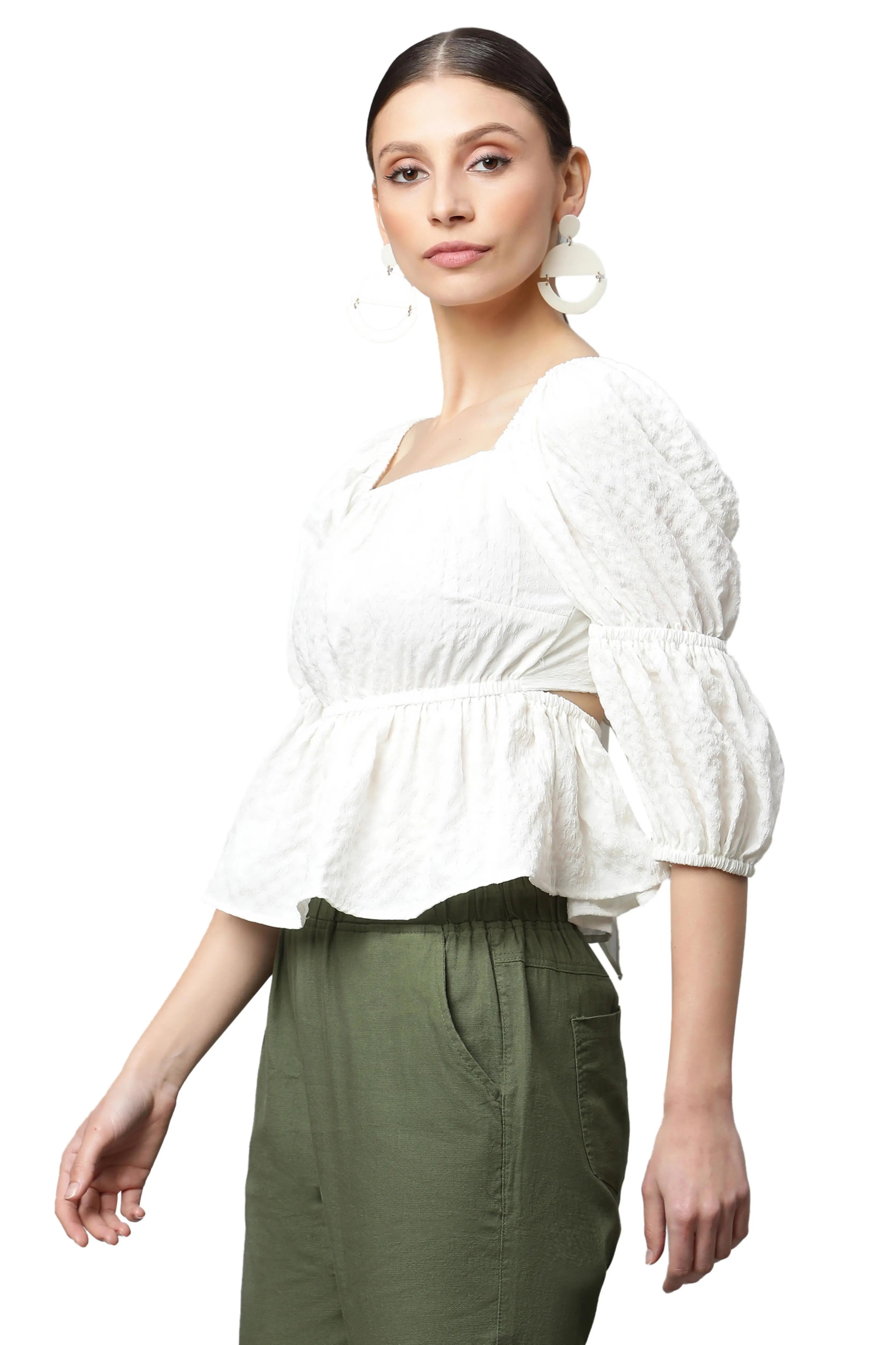 Green Off-Shoulder Peplum Top - Global Republic