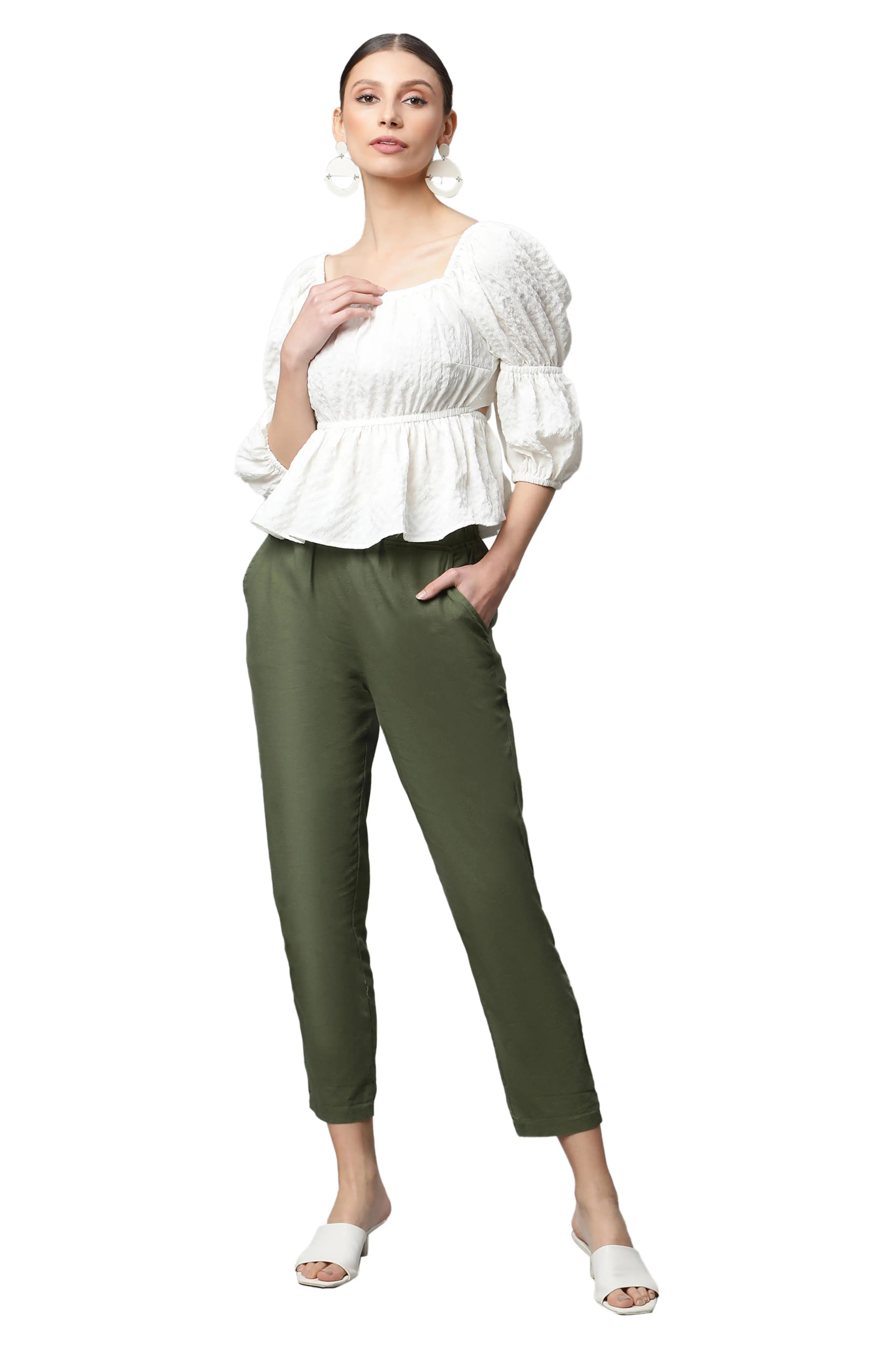 Green Off-Shoulder Peplum Top - Global Republic