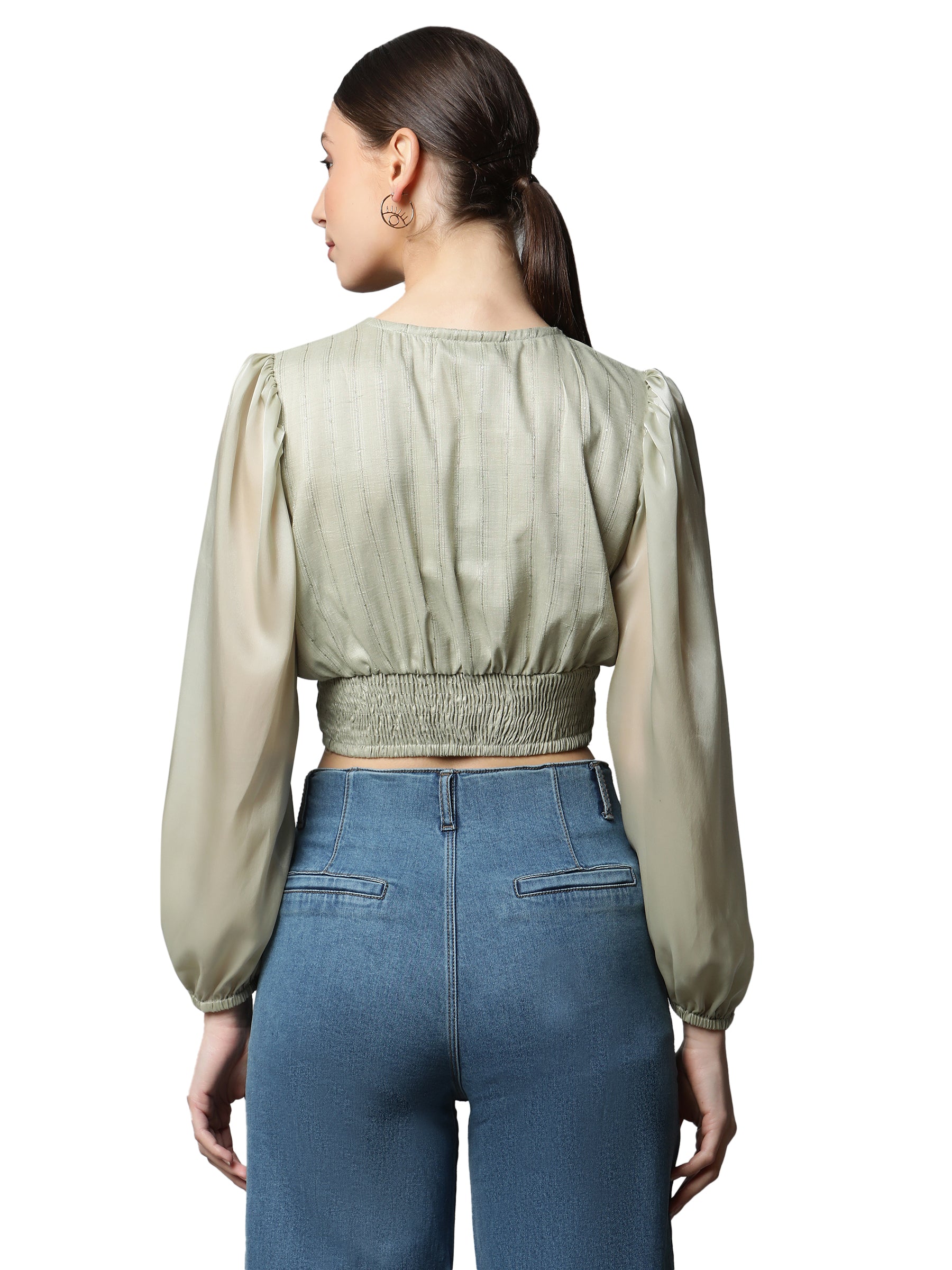 Green Cropped Blouson Top - Global Republic