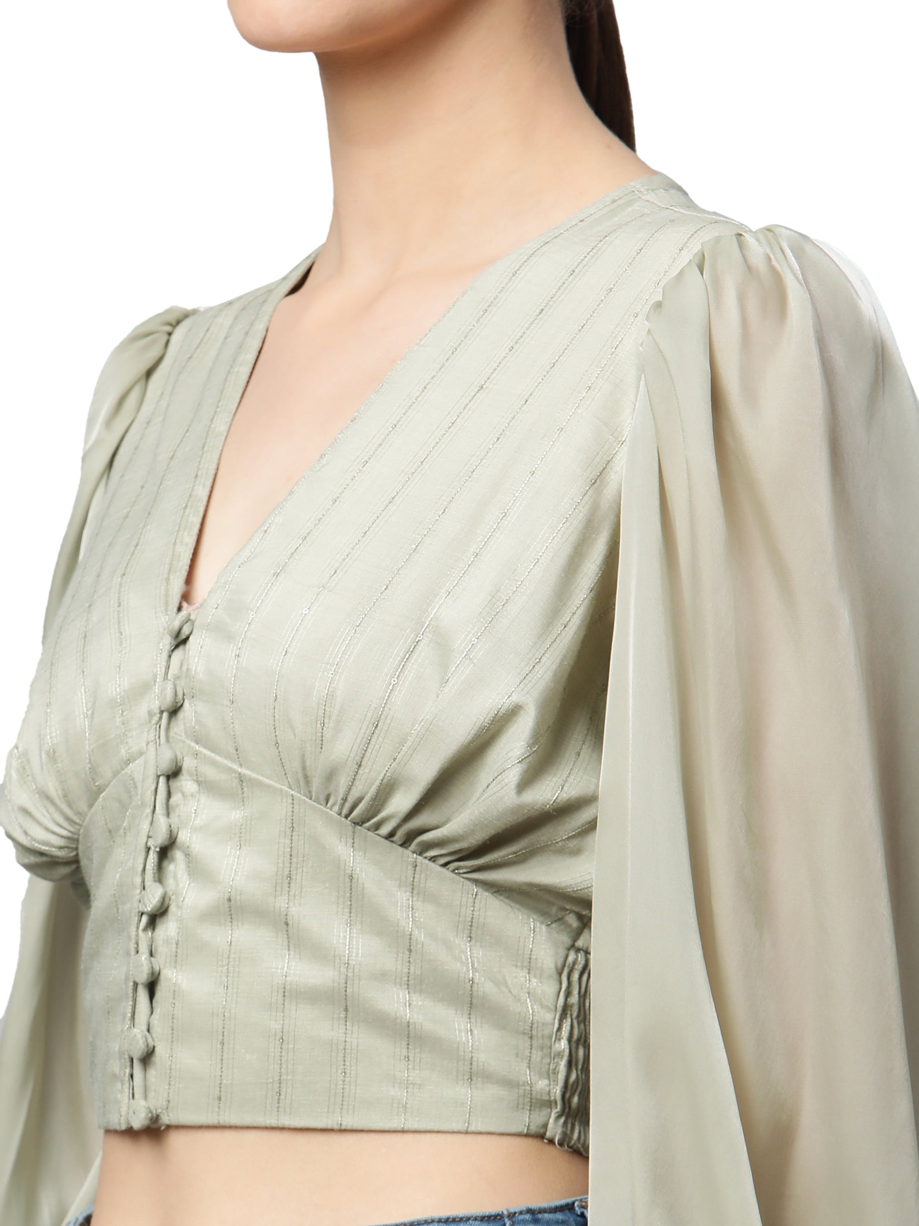 Green Cropped Blouson Top - Global Republic