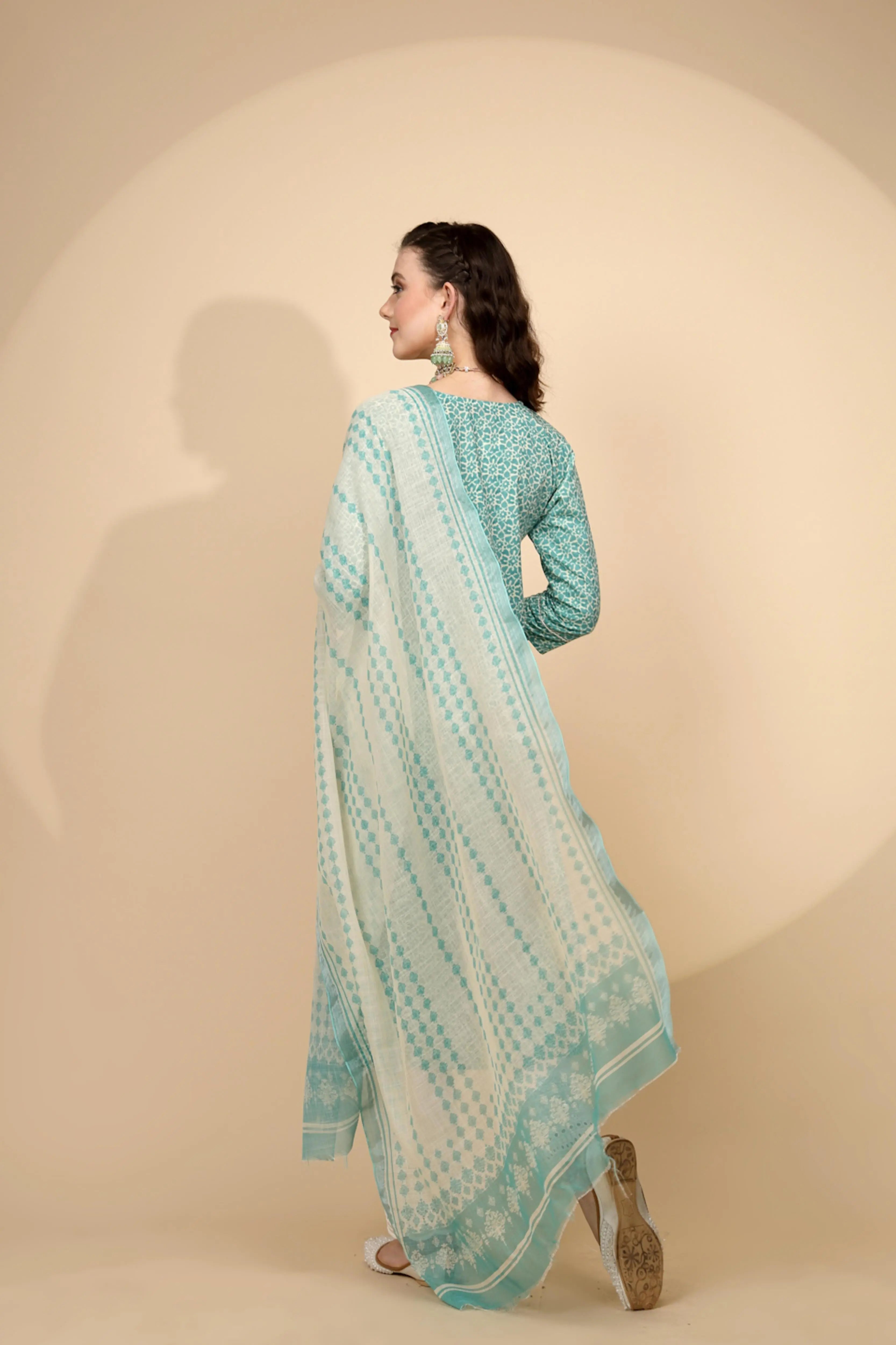 Green Cotton Regular Fit Suit Set For Women - Global Republic