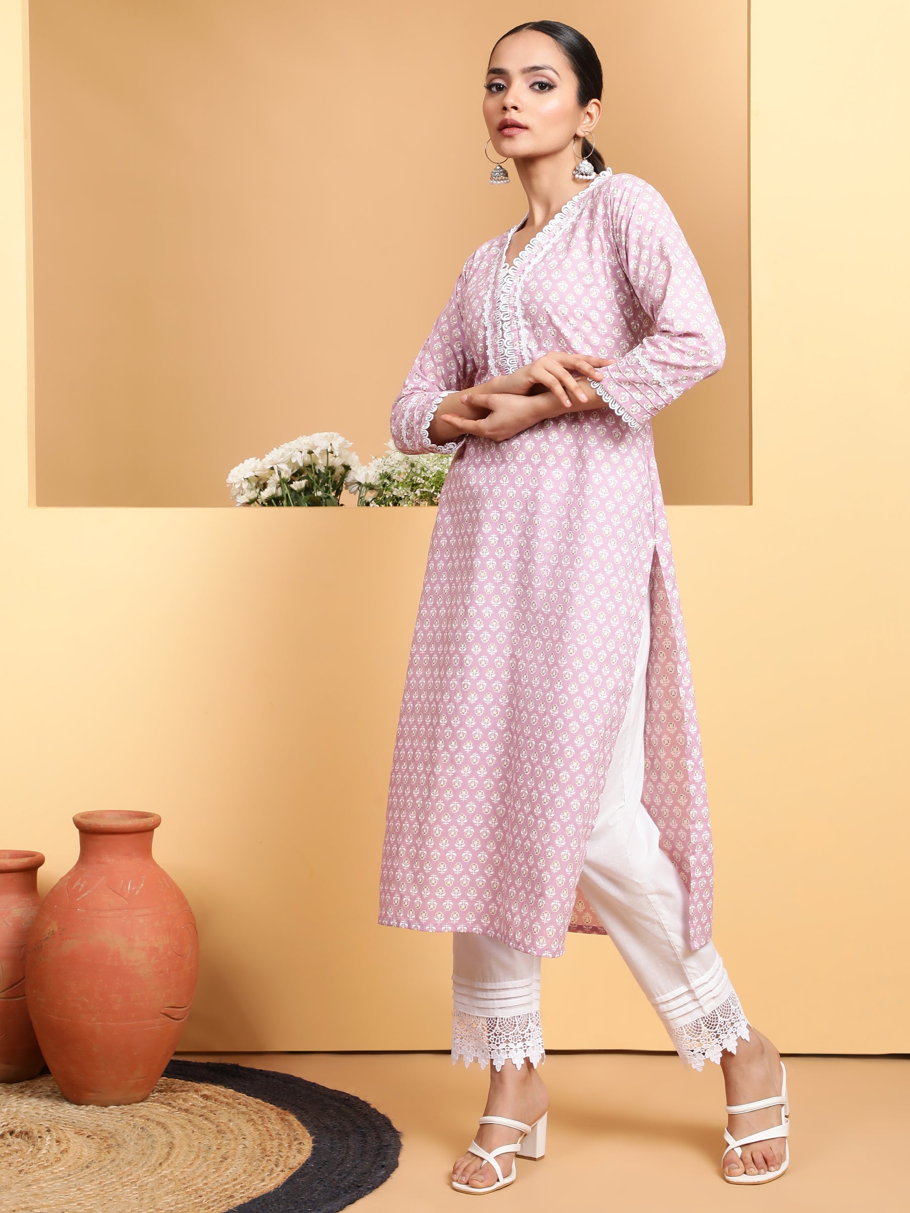 Women Sea Blue Round Neck Printed Kurta Set - Global Republic